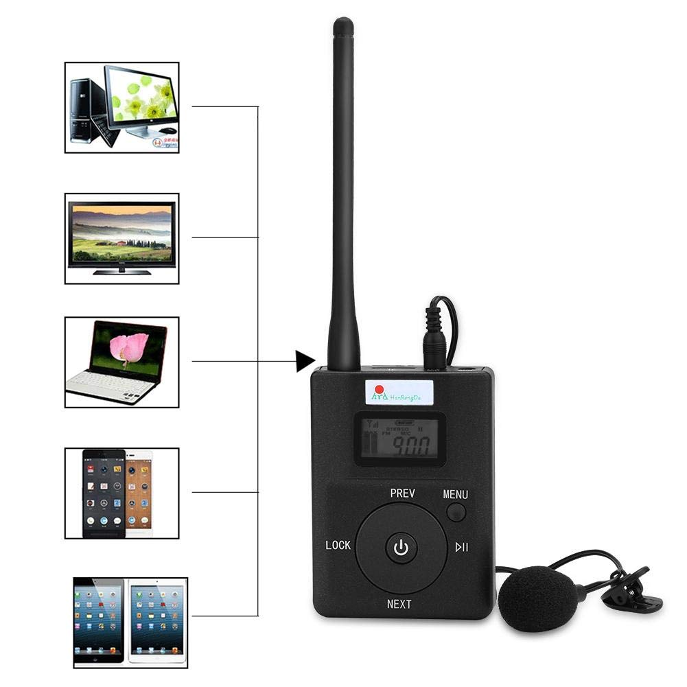 Zerone Transmisor FM portátil, transmisor FM inalámbrico Digital, Audio estéreo con transmisor de Antena de Gran Alcance para Sala de conferencias/Campus/guía de Viaje