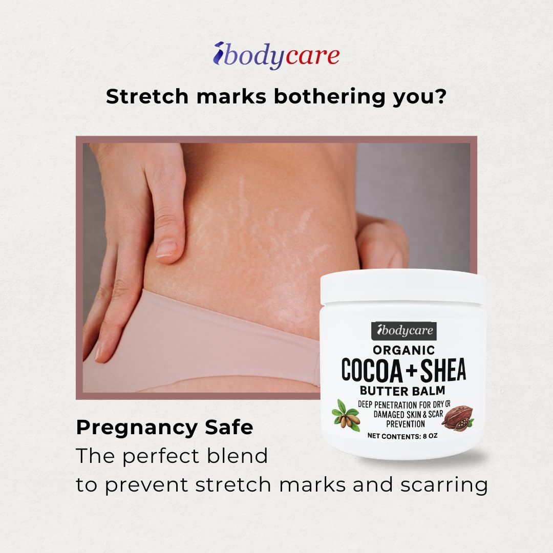Organic Raw Cocoa Butter Shea Butter Body Balm with Coconut Oil, 8 oz Unrefined Natural Body Butter Blend with Shea Butter Moisture for Women, Baby, Children, Men, All Body (2)