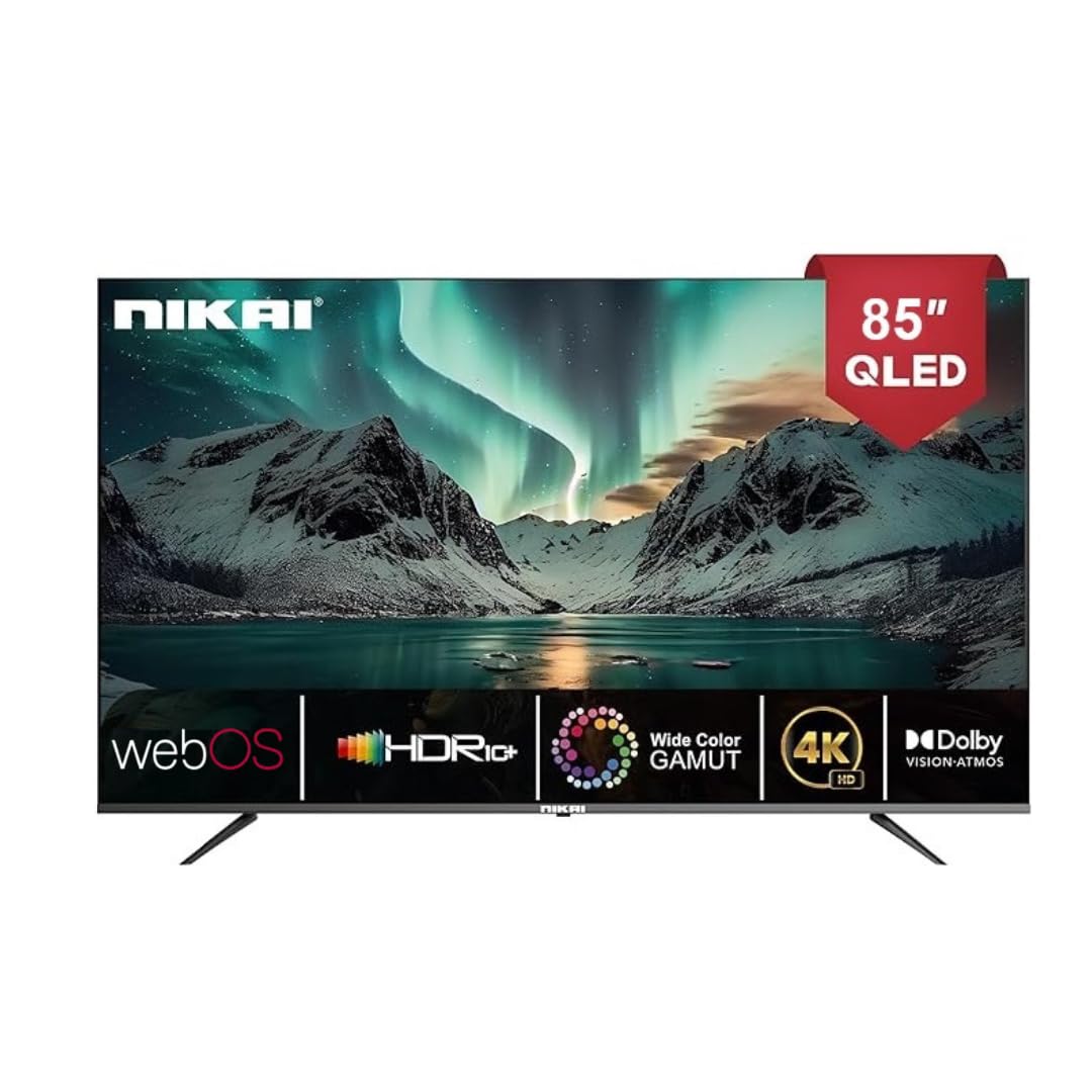 مؤخرة view of Nikai 85-inch 4K QLED Smart TV showing various input ports.