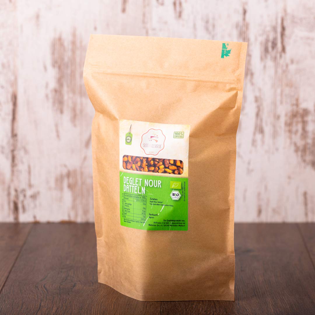 süssundclever.de® | Bio Deglet Nour Datteln | ohne Kern | 5,0 kg (5 x 1,0 kg) | Premium Qualität | hochwertiges Naturprodukt ohne Zusätze | plastikfrei und ökologisch-nachhaltig abgepackt