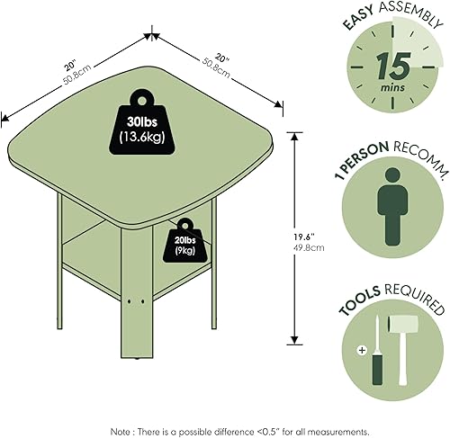 Miniatura 3 de Furinno SIMPLE DESIGN - Mesa auxiliar, mesa de arrime de 2 niveles, mesita de noche con estantes abiertos, mesita de noche para sala de estar,