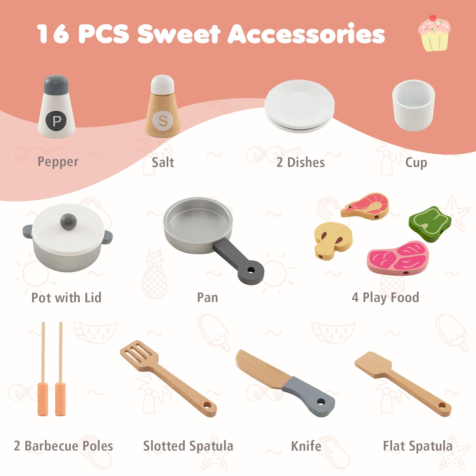 DREAMADE Cuisine Enfant avec Accessoires Abondants, Cuisine en Bois Enfant avec Four, Réfrigérateur, Ustensiles de Cuisine, Jeux d’Imitation pour Enfants 3+ Ans, Cadeau pour Garçons et Filles