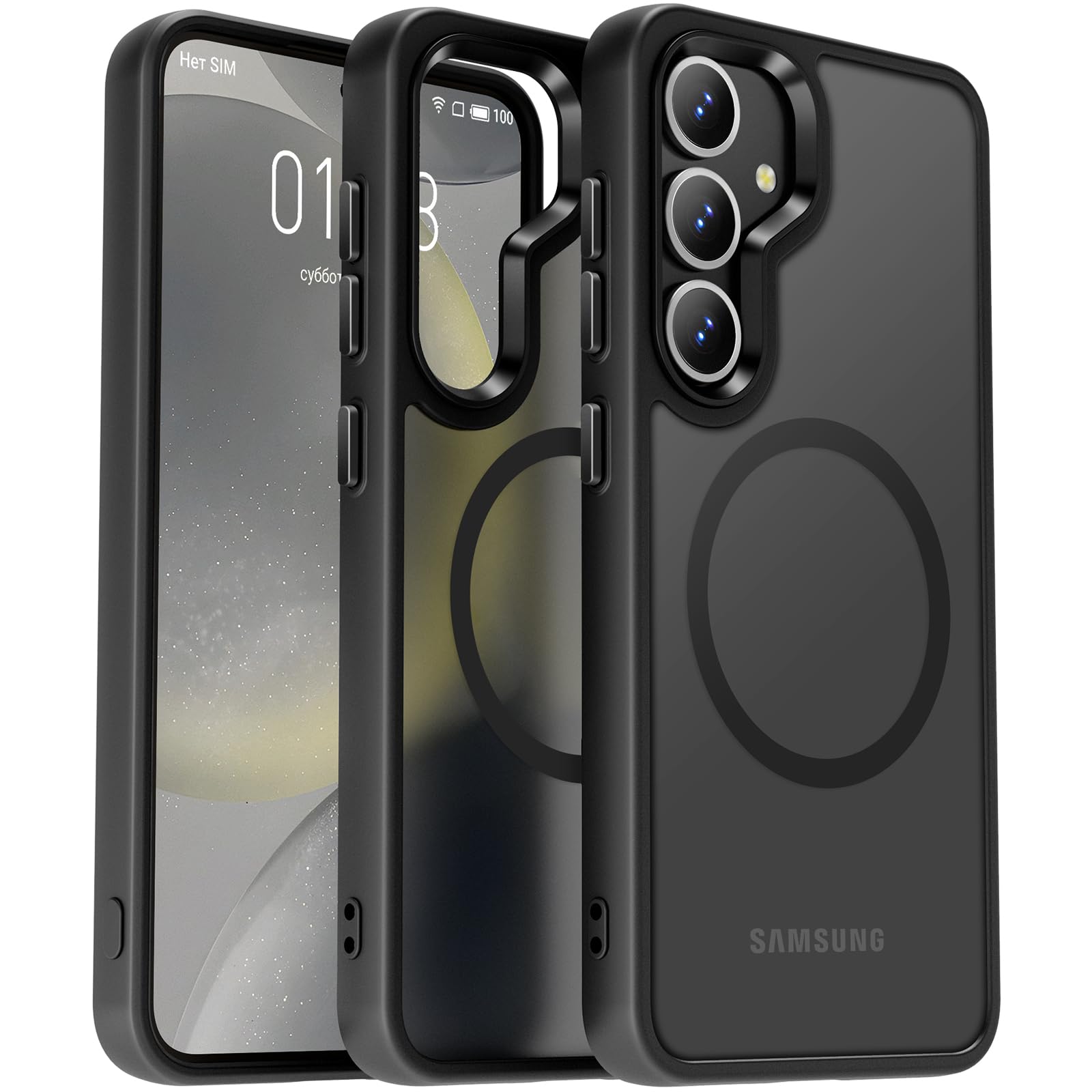 Oterkin Magnetic for Samsung Galaxy S25 Plus Case Matte [Compatible with MagSafe][Frosted Translucent][Military Grade Protection][Shockproof Anti-Scratch] Slim Fit S25 Plus Phone Case (Black)