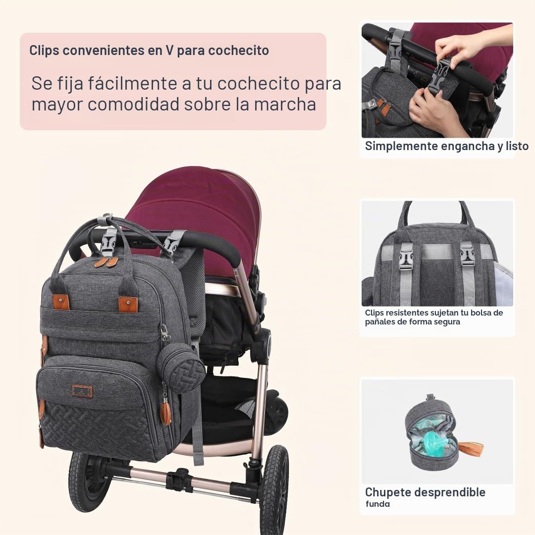 BabbleRoo Mochilas de Pañales para Bebé, Gran Capacidad Mochila de Cambio Bolsa para Pañales con Cambiador y Porta Chupones para Mamá y Papá