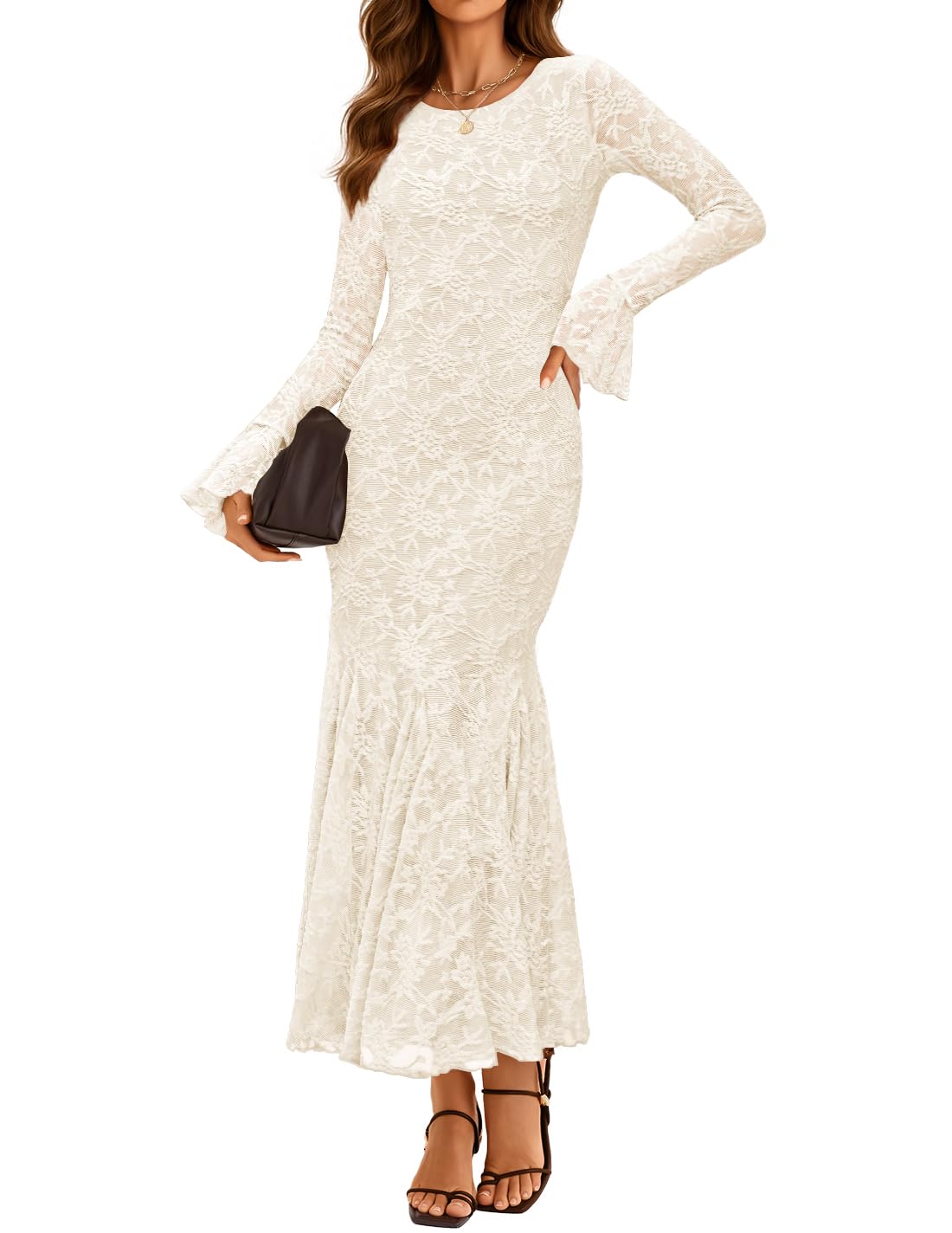 ZESICA Womens Long Sleeve Bodycon Maxi Dress 2026 Fall Fashion Floral Sexy Mermaid Wedding Guest Cocktail Party Dresses