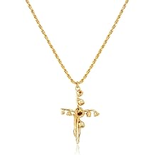 Birth Flower Cross Pendant Necklace for Women | 14K Gold Plated Brass, 1.5 mm Rope Chain, 19.5 in Plus 2 in Extender, 12 Engraved Floral Cross Styles