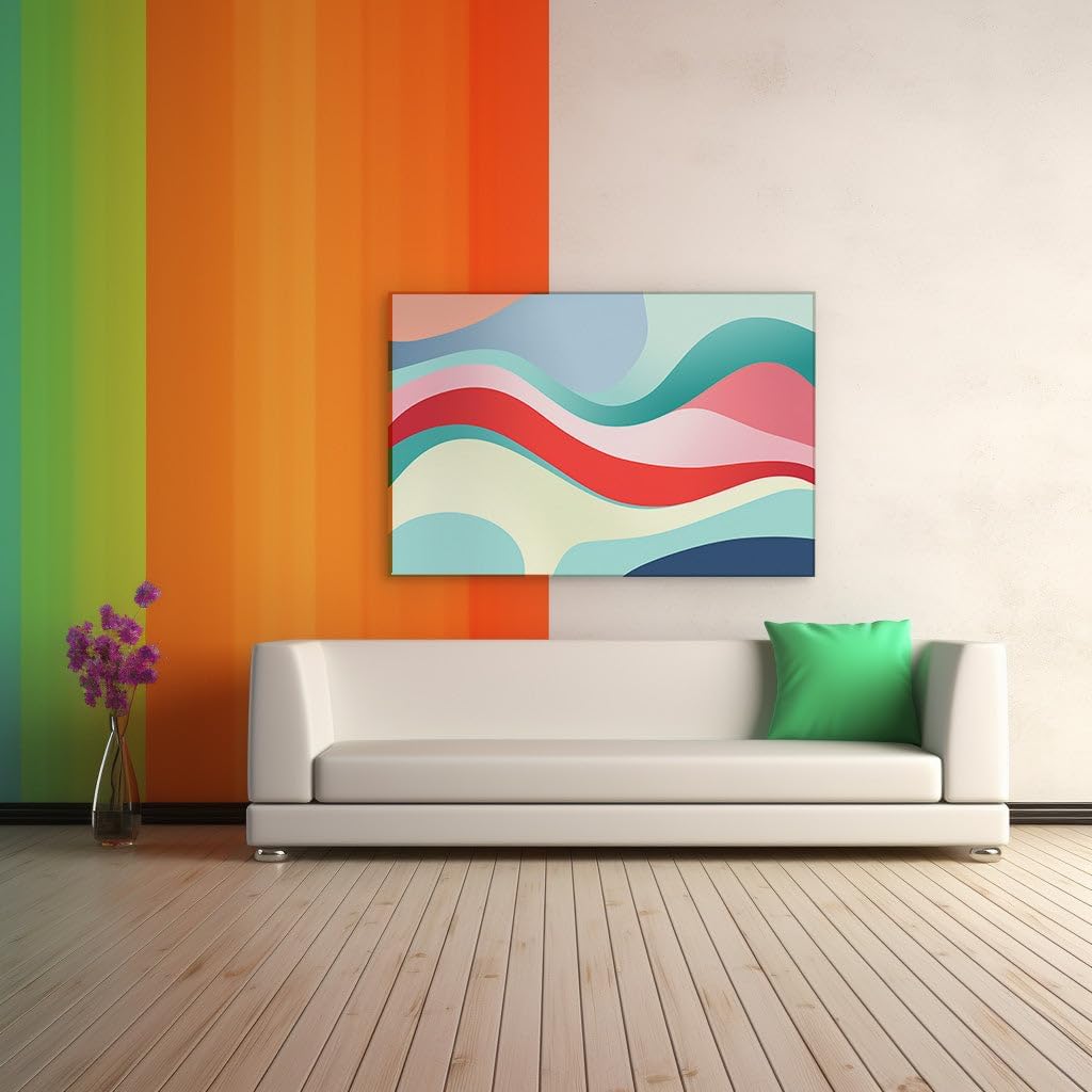Canvas for Living room. Riding the Waves of Color: A Journey Through a Lively Abstract Pastel Dreamscape, 27 x 18 inch Canvas Wall Art - Contemporary Masterpieces - Modern Home Decor