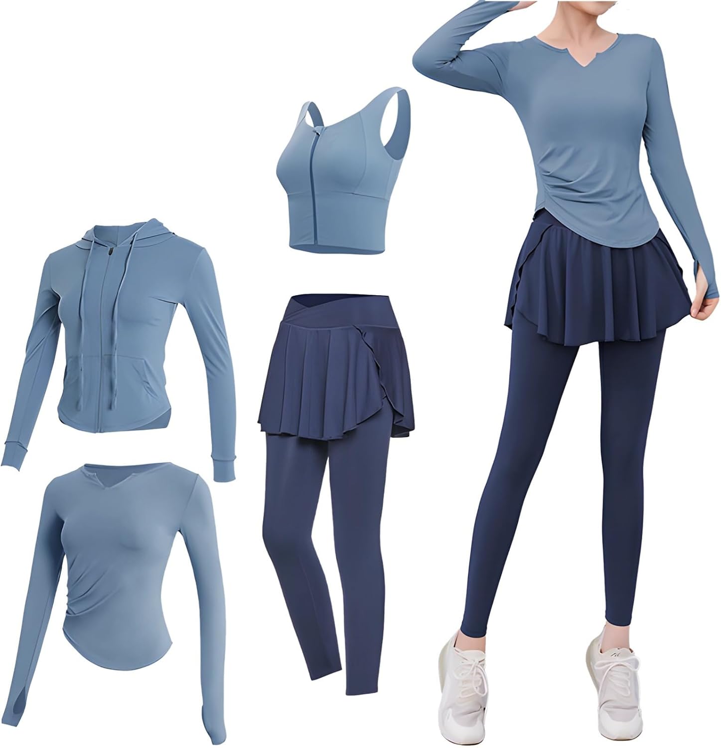 Women’S Pilates Yoga Set, 4-Piece Outfit In Xxl, Fits 135-150, Includes Jacket, Sports Bra, Top, And Breathable Fabric