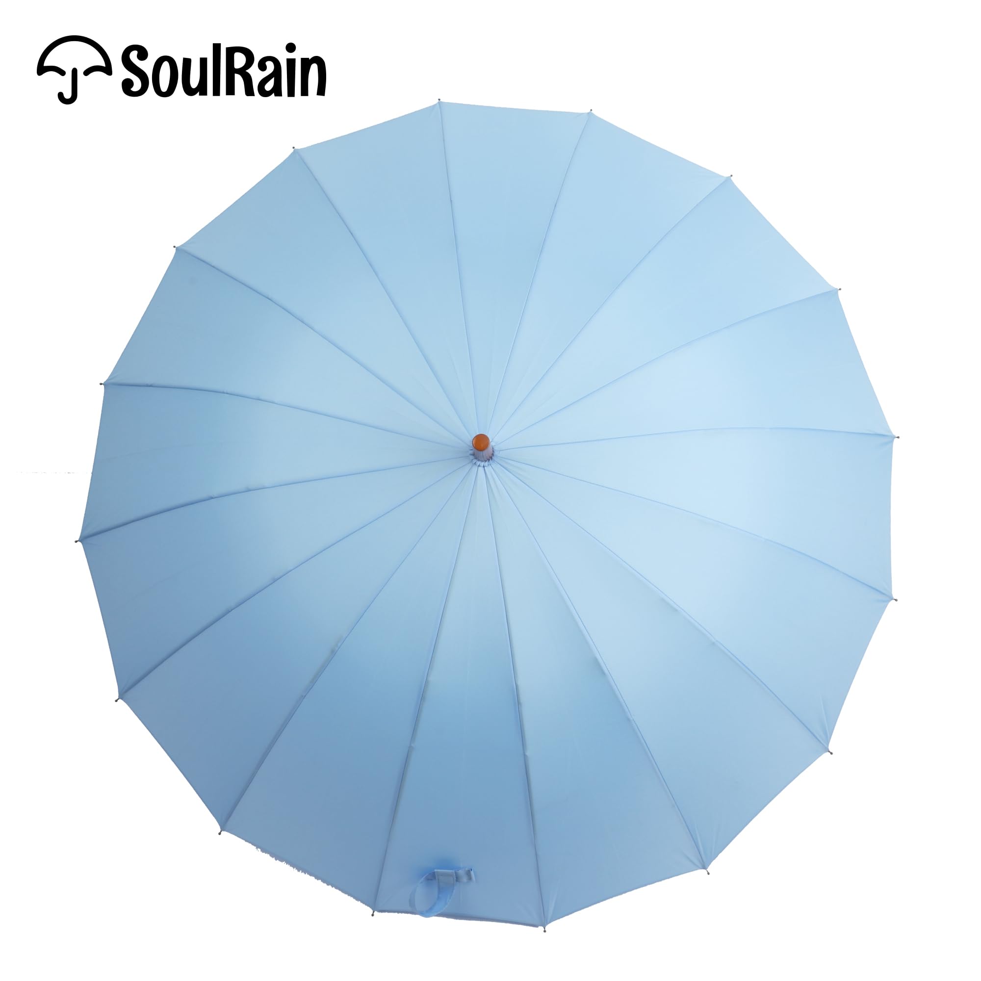 SoulRain 16 Rippen 121,9 cm Stockschirm, automatisches Öffnen, einfarbig, modisch und einfach, bogenförmiger klassischer Holzgriff, winddicht, unzerbrechlich, Regenschirm (Sora)