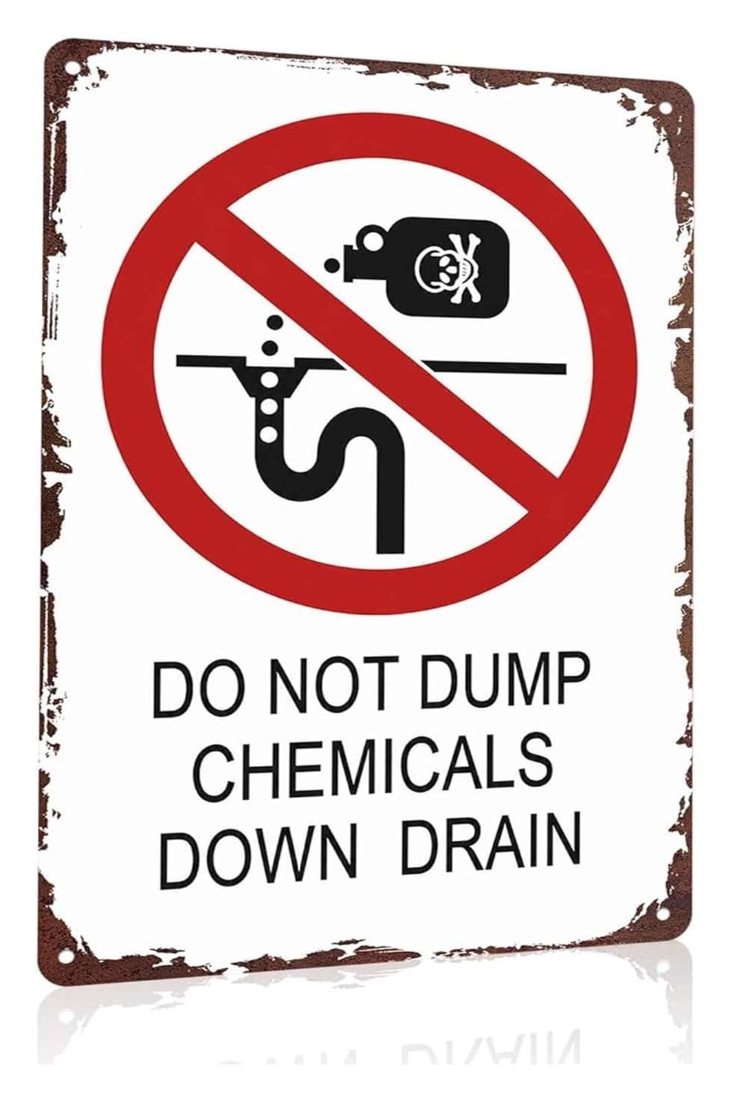 EKFBQBGW Funny Metal Sign Do Not Dump Chemicals Down Drain for Kitchen Laundry Garage 8 X 12 in