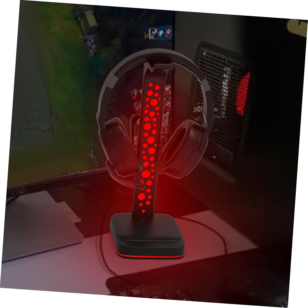Uonlytech Supporto Cuffie Gaming Rgb da Scrivania Nero in Abs | Hub USB Doppio, Luce Regolabile, Design Multifunzione per Postazione Desktop