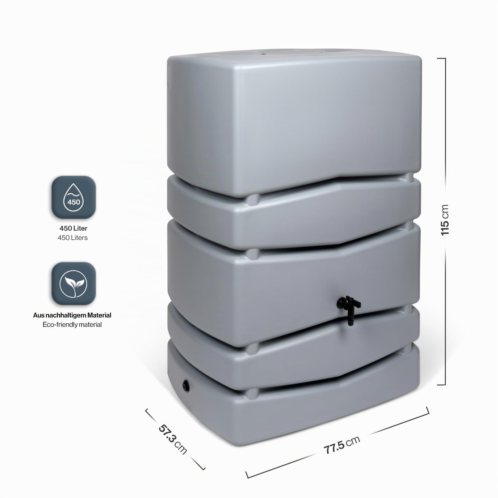 Kreher XXL Wassertonne Aqua Tower 450 L, Grau