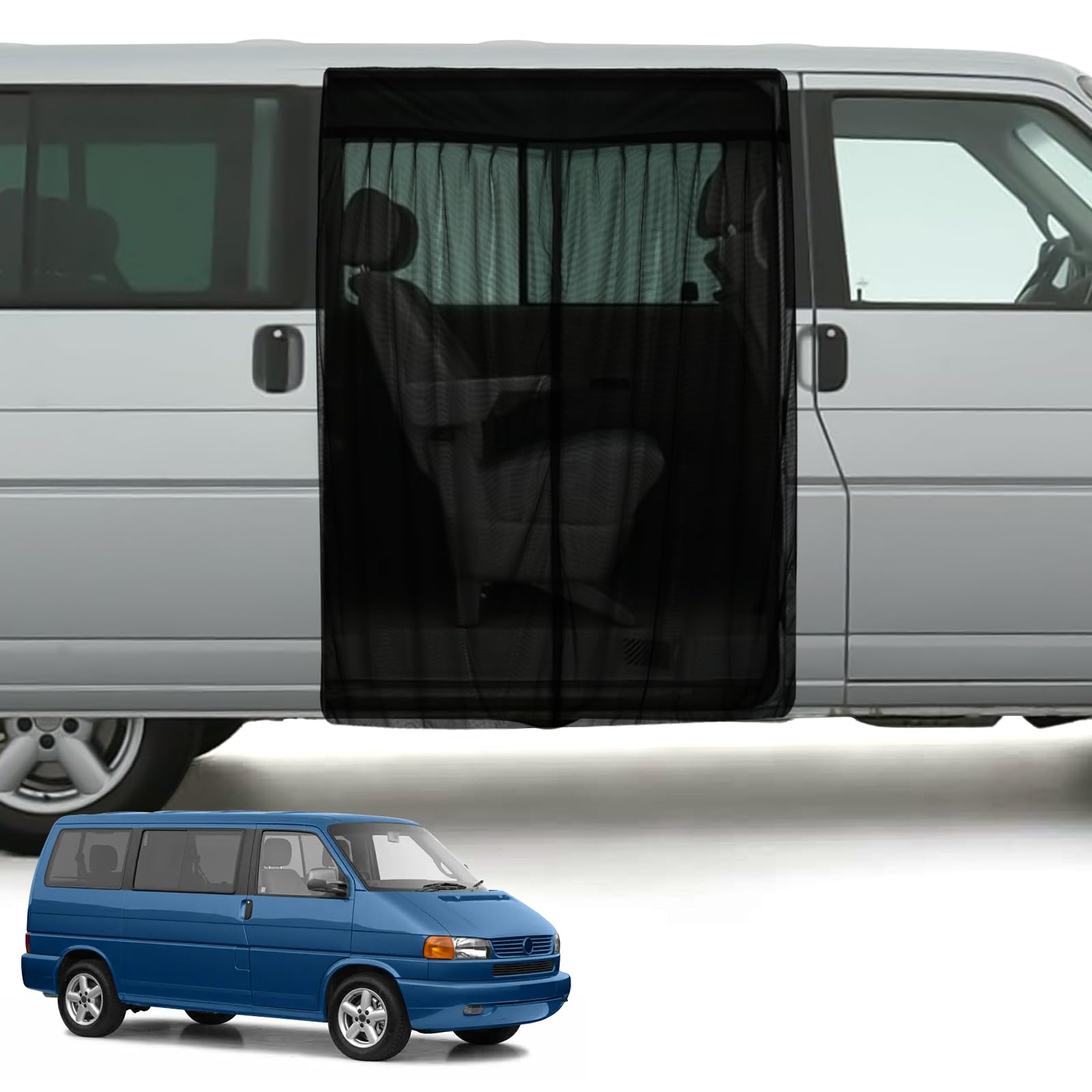 ZWPARTS Magnetischer Van Insektenschutz für VW T4, Auto Insektennetz Moskitonetze Schiebetür, Reißverschluss Tür Insektengitter