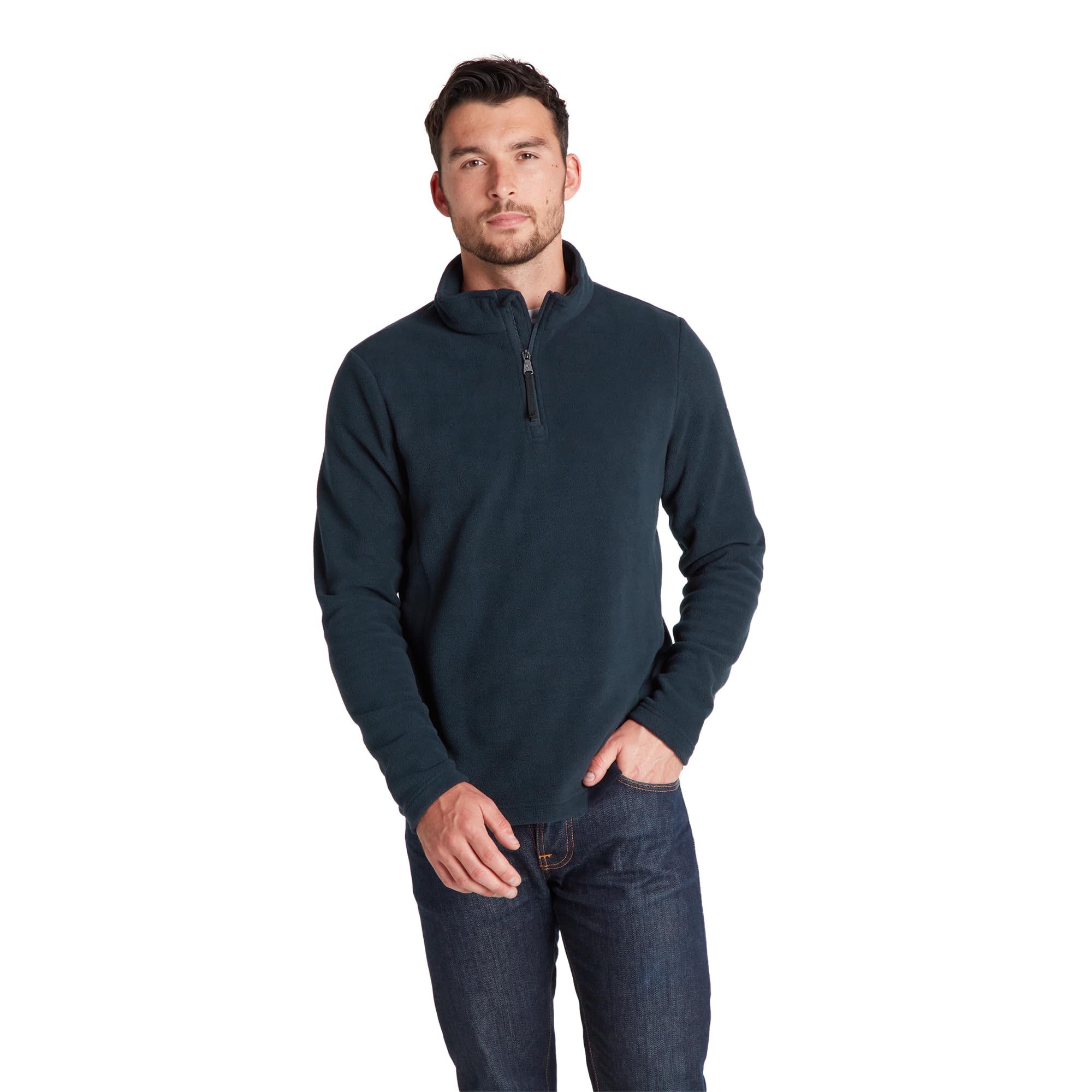 Tog24 Men's Dark Indigo Revive Fleece Pullover Lightweight & Warm Microfleece Jacket Quarter Zip Jumpers Thermal Top Recycled Polyester Sweatshirts 3XL