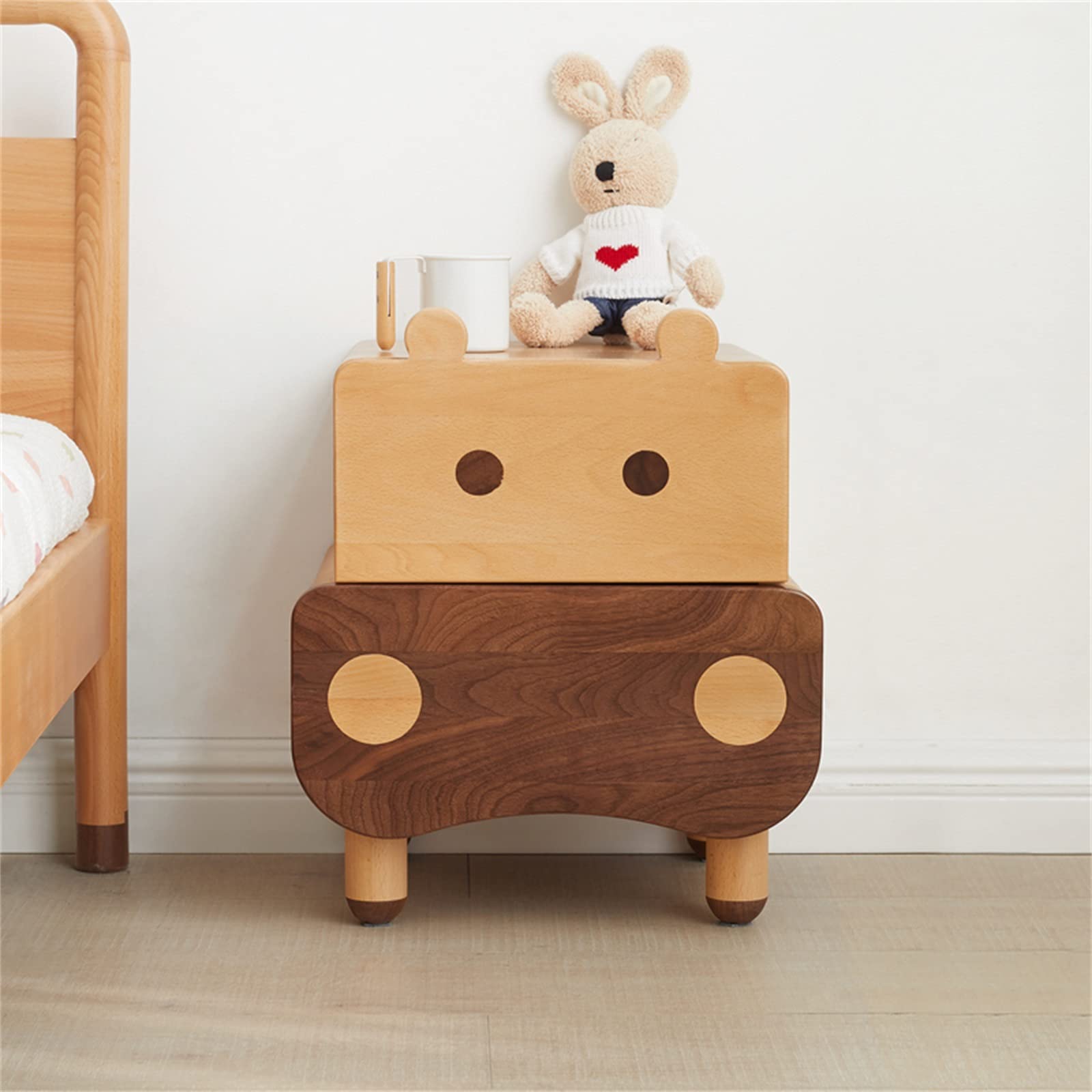 Table De Chevet en Bois Massif pour Enfants, Table De Chevet Simple Et Moderne pour Chambre, Créativité Garçon Fille Chevet 2 Tiroirs, Chambre Salon Unité De Rangement 40X35X48.7CM Decoration