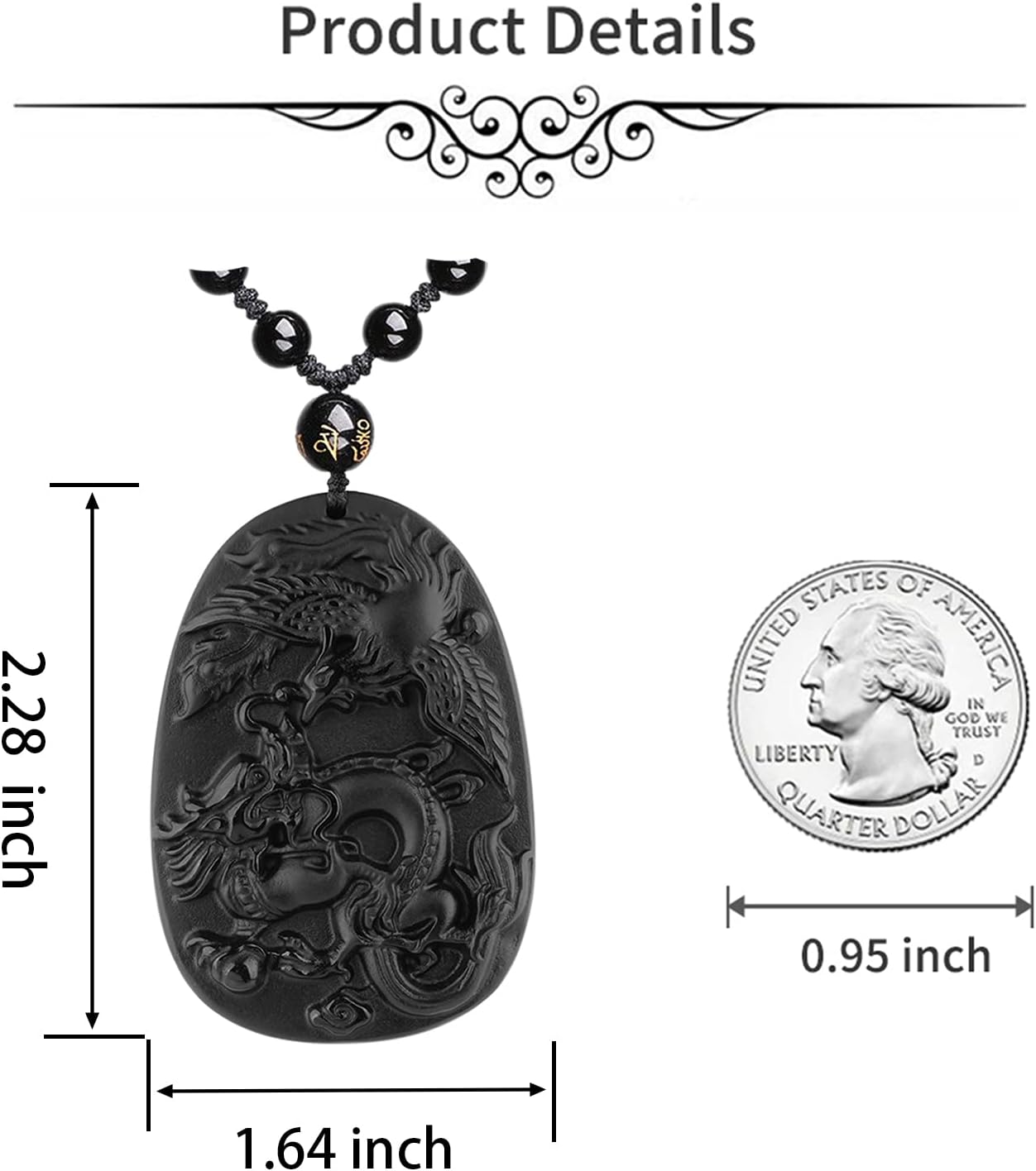 ASGIFT Dragon and Phoenix Obsidian Necklace Black Obsidian Hand Carved Animal Gemstones Pendant with Adjustable Bead Chain Healing Crystal Stone Amulet Charms Spiritual Gifts For Men Women - Image 6