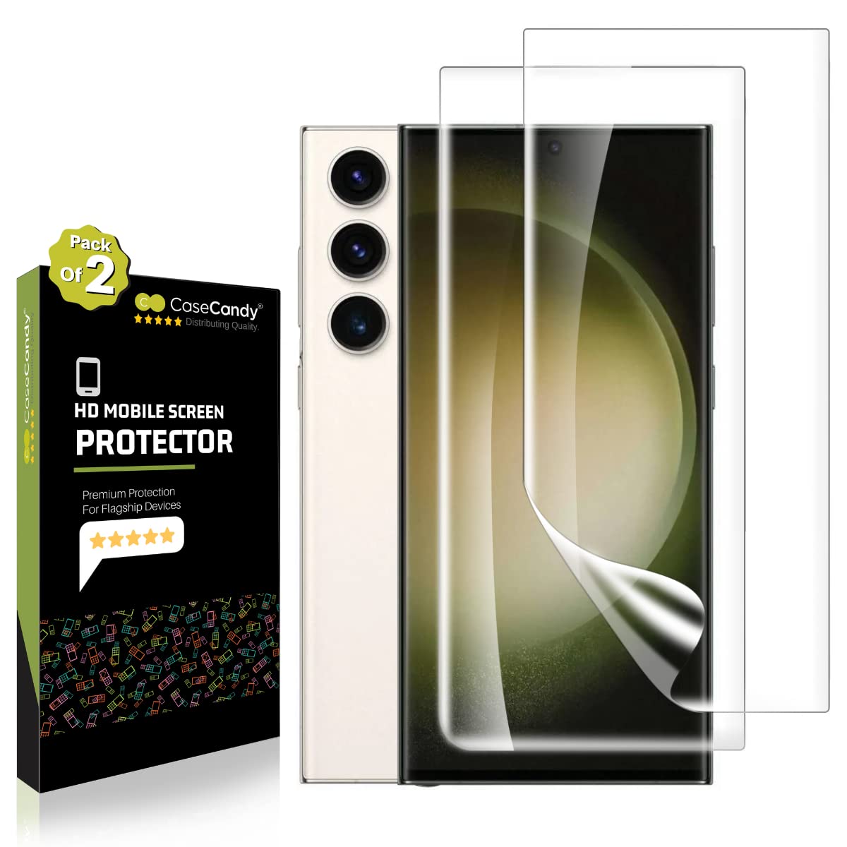 Casecandy Silicone - (2 Pack Screen Protector Guard for Samsung S23 Ultra (6.8-inch Screen Size) | Transparent Screen Guard For Galaxy S23 Ultra Fingerprint Support/S PEN Compatible/HD (B0BX9KB1WZ) Amazon Price History, Amazon Price Tracker
