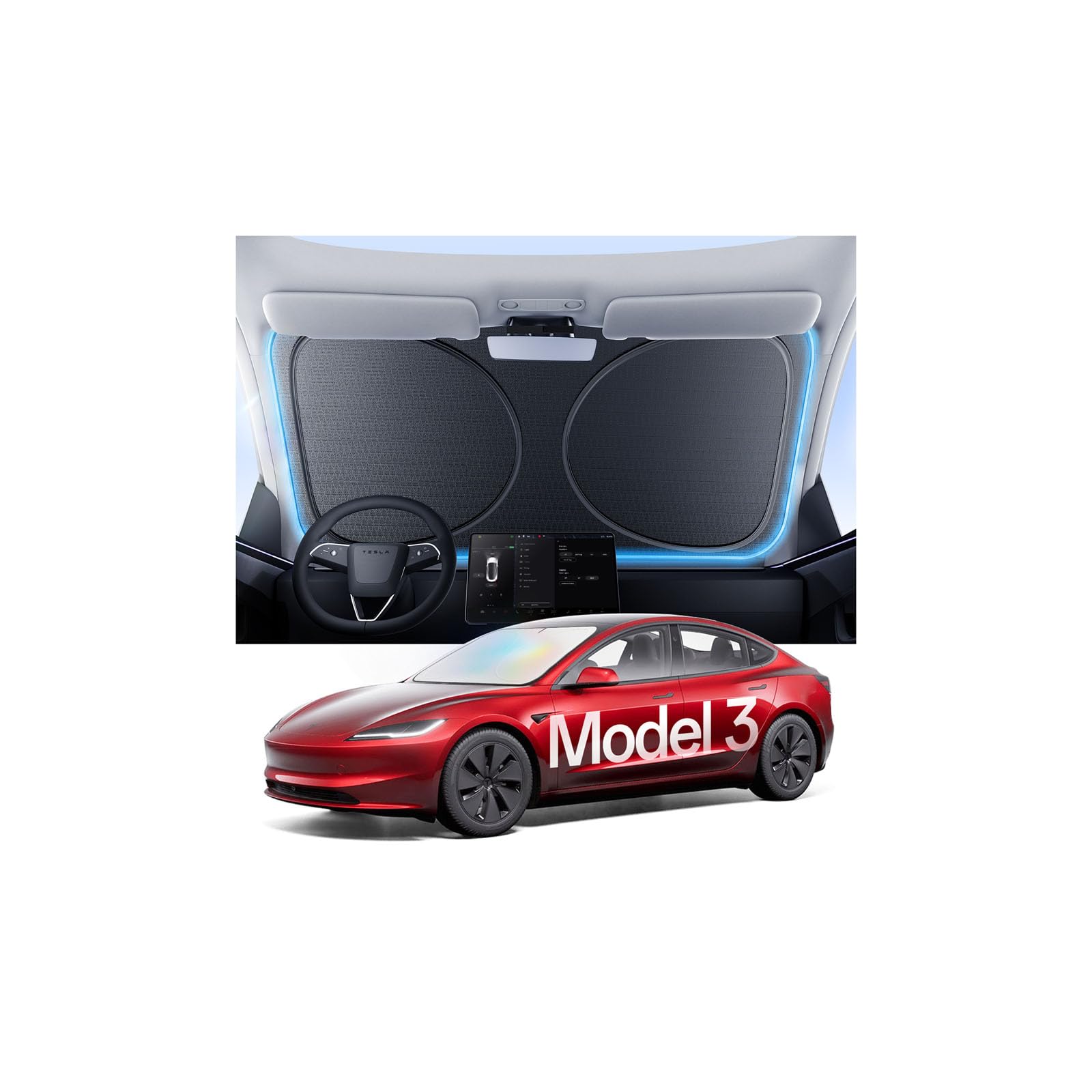 Pare-soleil pour Tesla Model 3 : sur mesure pour Tesla Model 3 (2017-2026)