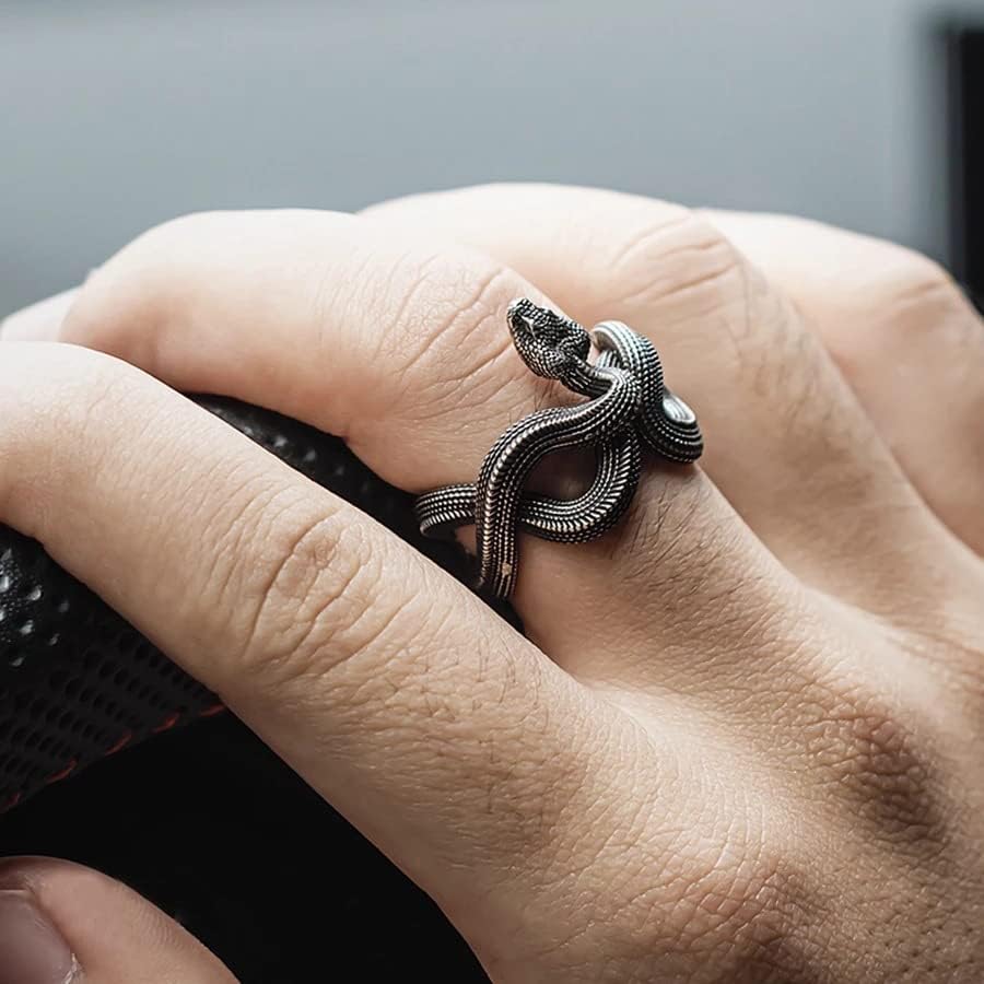 SUKKCCNO Vintage Gothic Black Snake Ring for Women Men Handmade Stainless Steel Serpent Reptile Open Rings Adjustable Animal Rings Punk Jewelry Gift - Image 4