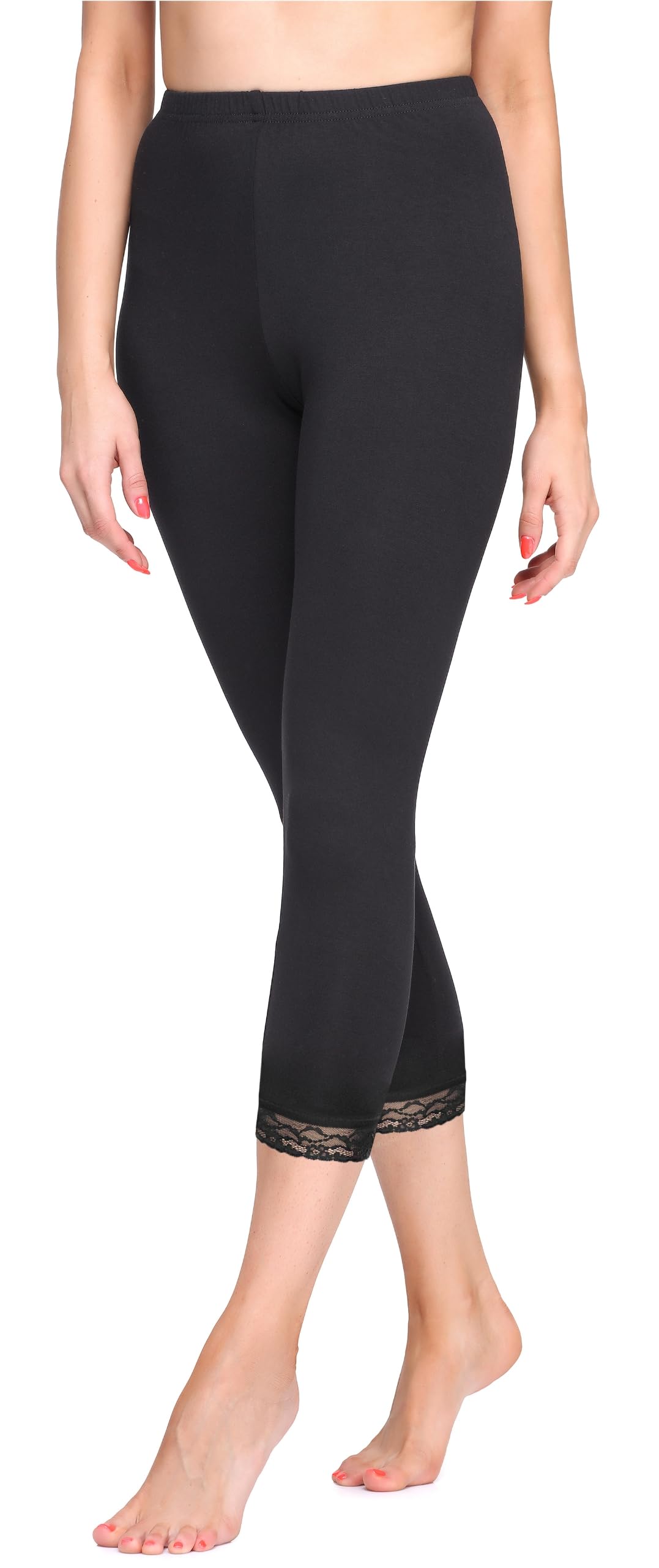 Merry Style 3/4 Capri Leggings Damen Caprihose Blickdichte Leggings aus Viskose mit Spitze MS10-290
