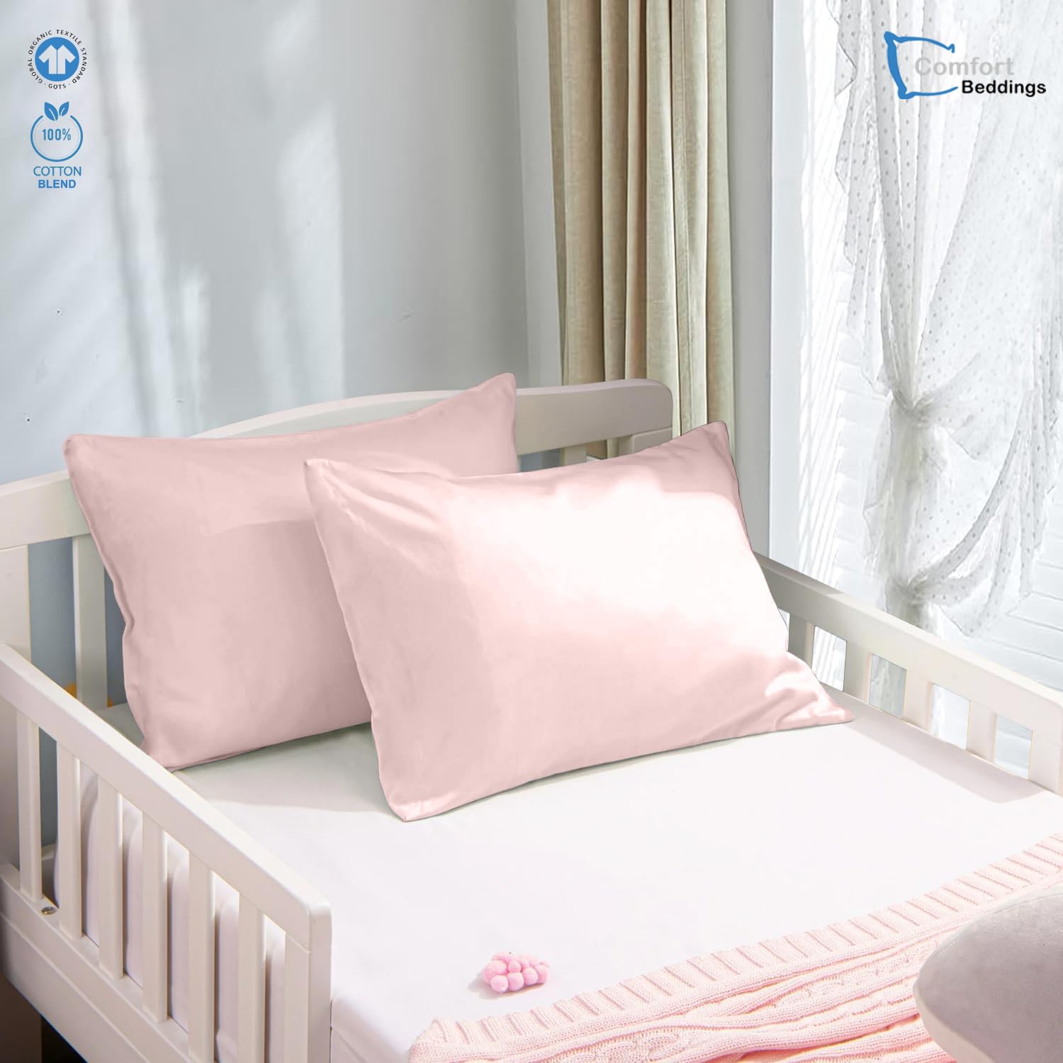 Comfort Beddings Pack of 2 Youth Pillowcases 16x22 Premium 100% Cotton Blend Blush Pink Youth Pillow Case Envelope Closure, Super Soft and Cozy Youth Pillow Covers (Size-16x22, Blush Pink)