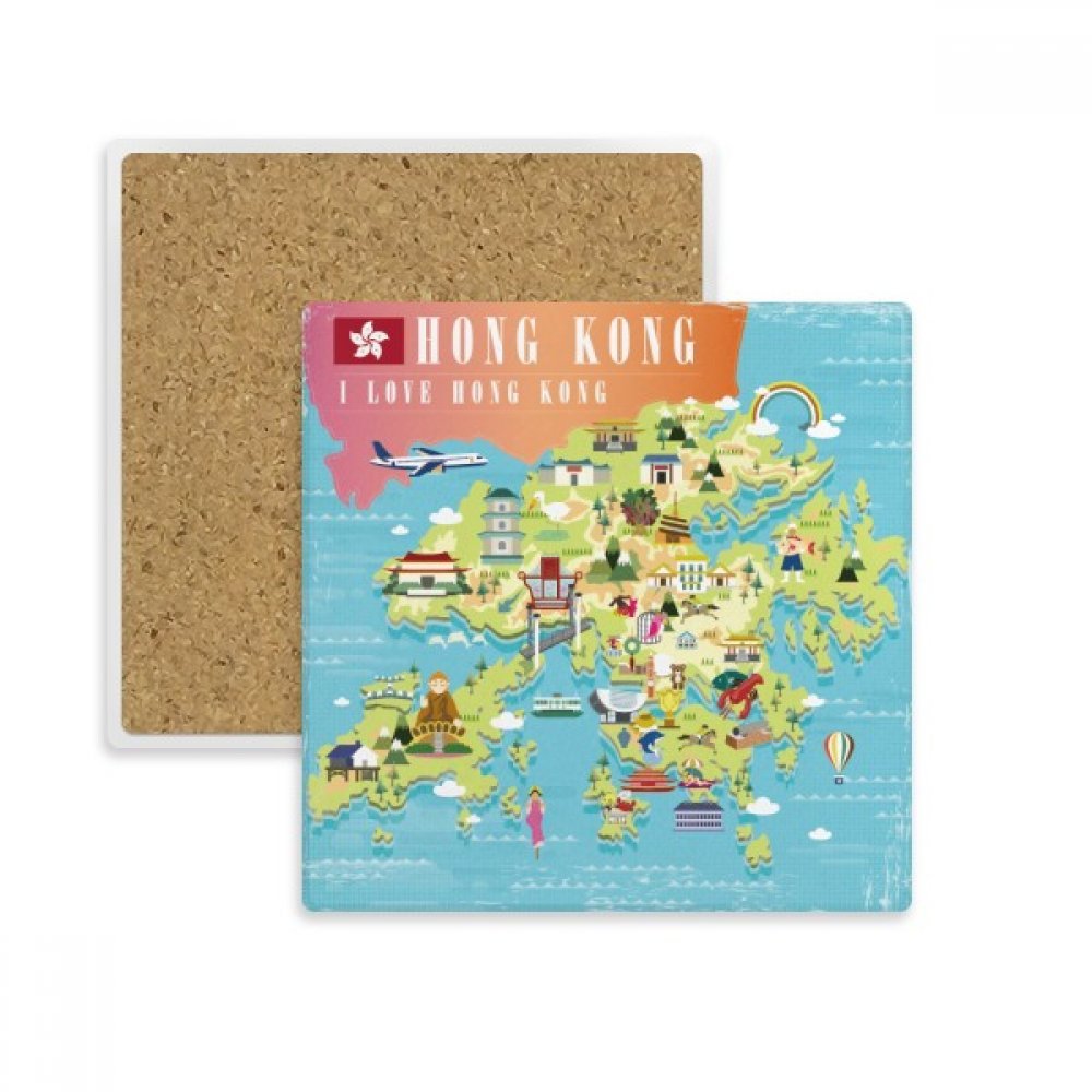 J'aime Hong Kong Carte Chine Lieu Place Coaster Tasse Absorbent