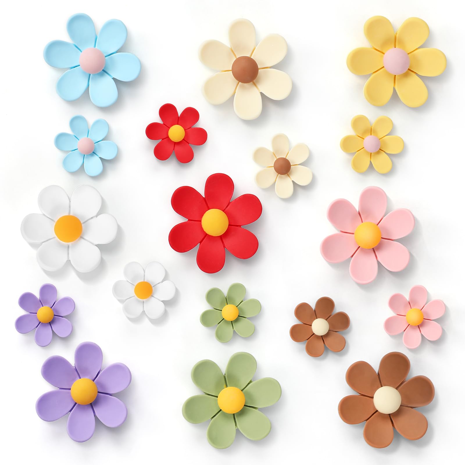 GOOZADA 18Pcs Flower Magnets, 9 Colors Cute Magnet, Flower Magnets for Fridge, Resin Decorative Magnet,3D Flowers Magnet for Refrigerator Office