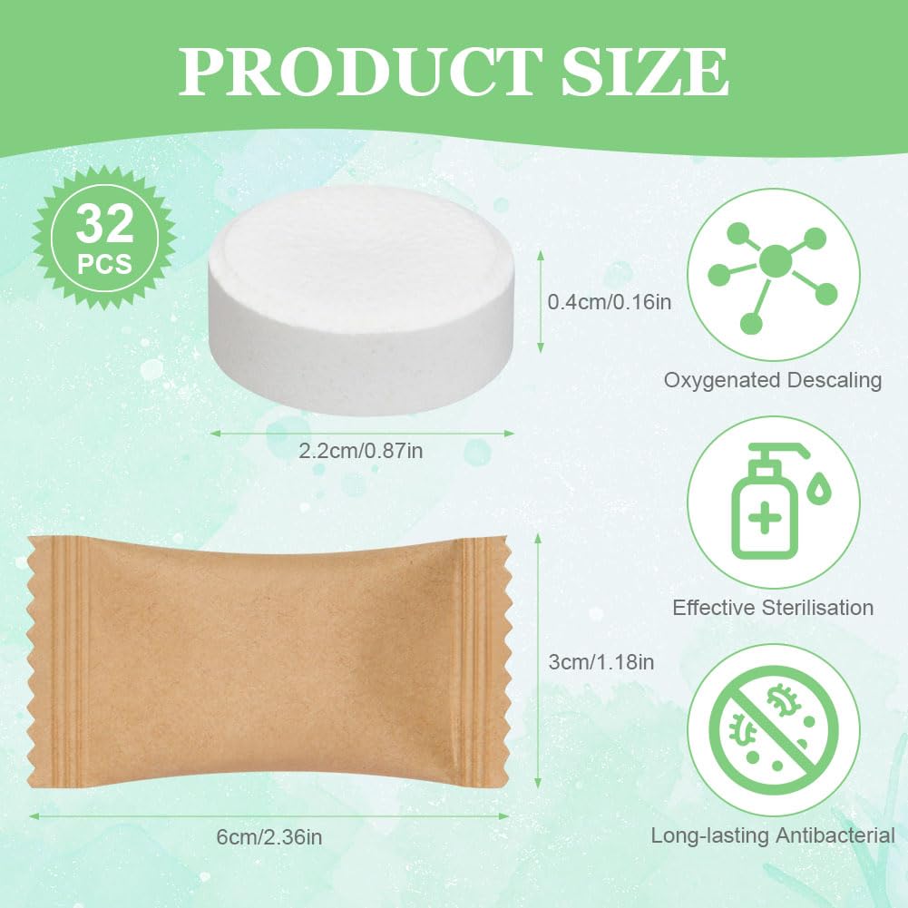 HOTUT Bottle Clean Tablets,32pcs Pastillas de Limpieza Eficientes Contra Incrustaciones y Olores,Clean Tablets,Pastillas descalcificadoras para Botellines y Acero Inoxidable,Vidrio,Tazas de Café