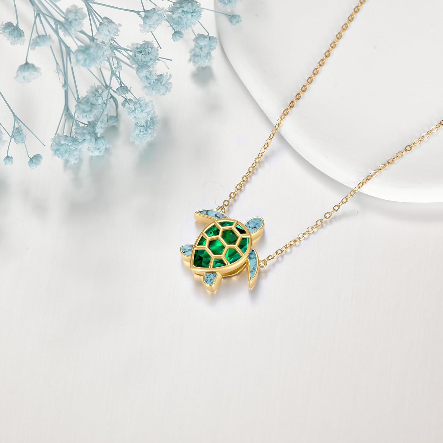 YFN Sea Turtle Necklace Sterling Silver Turquoise Green Turtle Pendant Necklace Beach Jewelry Ocean Gift For Women - Image 4