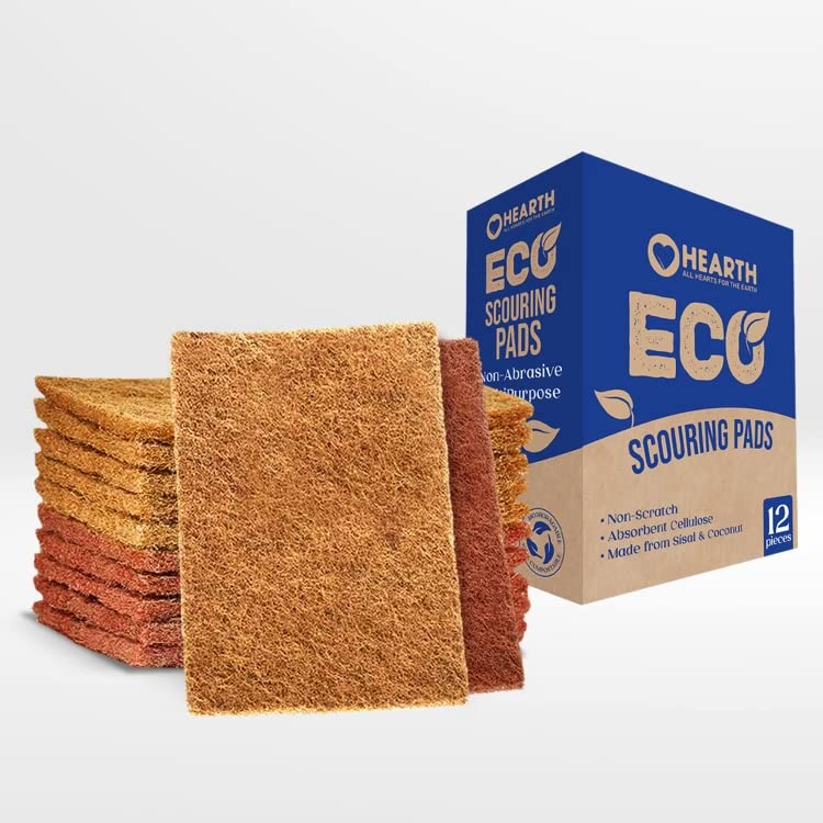 Hearth Eco Scouring Pad 12 Pack Coconut Fiber Scrubber Pads for