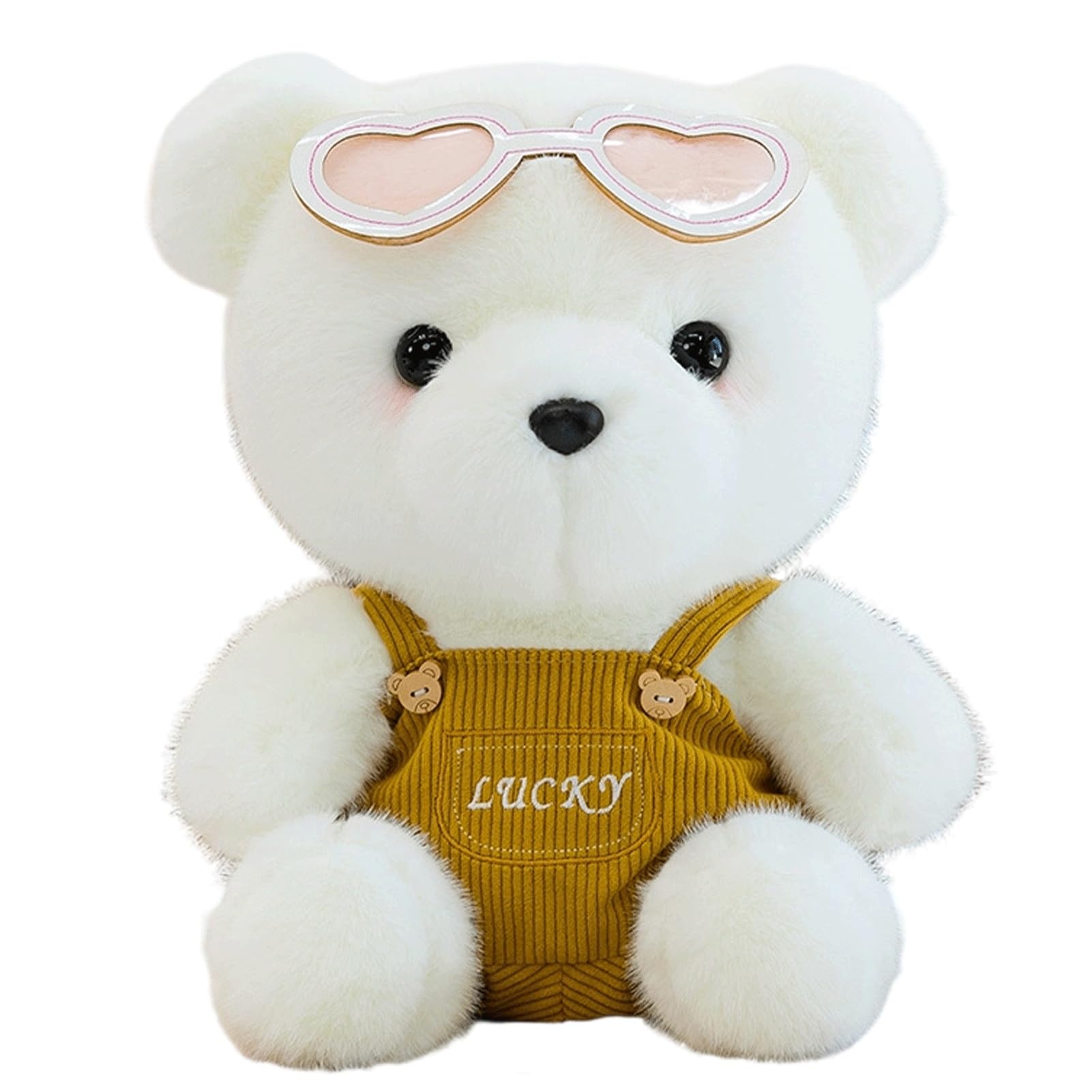 Teddy Bear Plush Toy, White Bear Stuffed Animal with Overalls Sunglasses