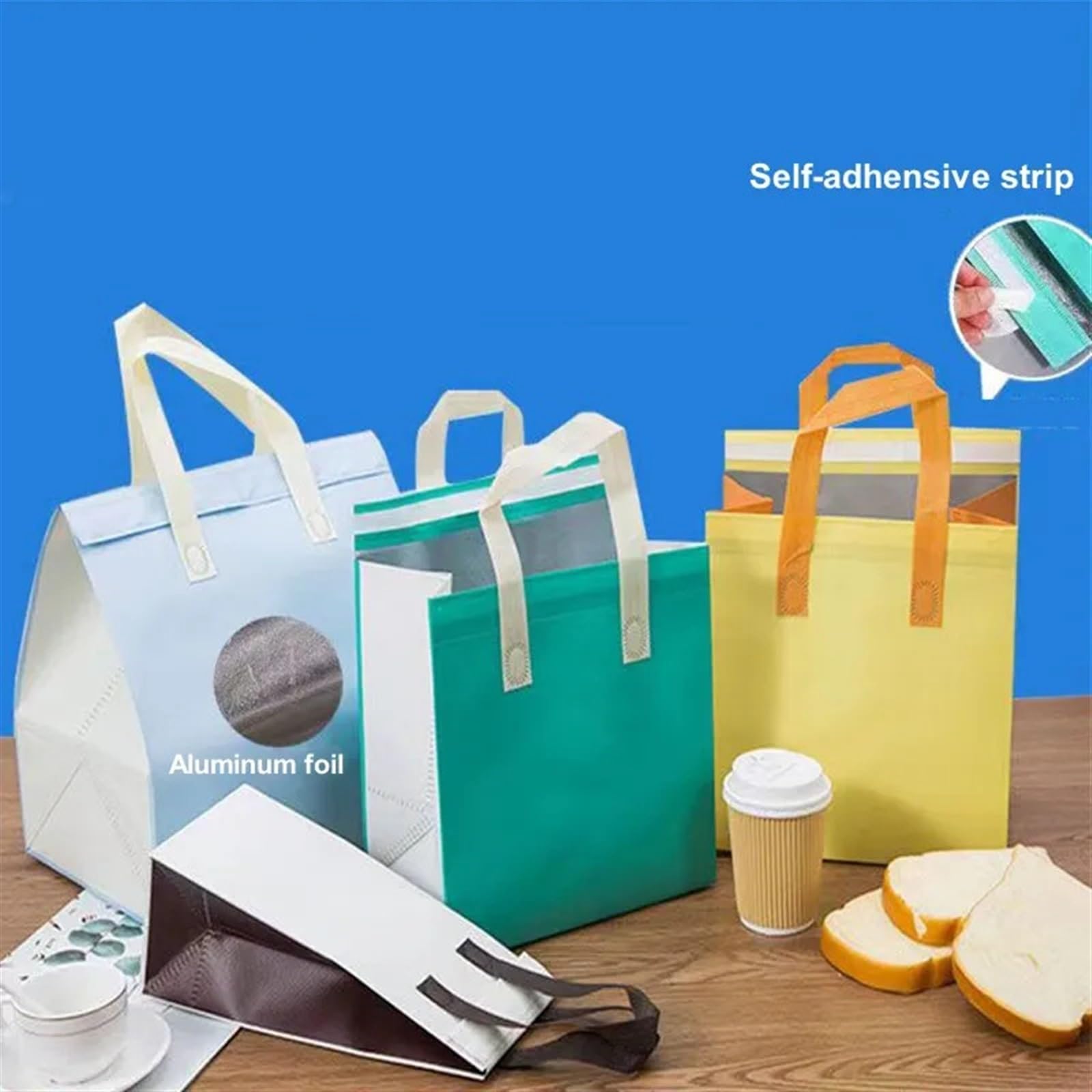 Bolsa IsotéRmica Para Comida 25 bolsas de tela no tejidas for el almuerzo, cajas de tela portátiles for alimentos, pasteles, bebidas, bolsas reutilizables for mantener el calor y el frío Termica Porta