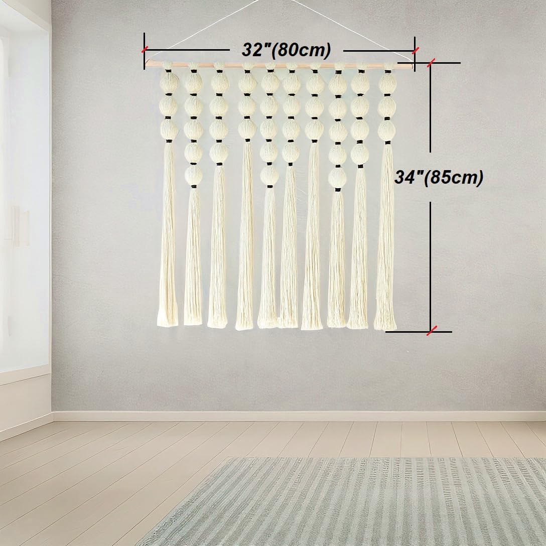 FZHLR Macrame Wall Hanging Large Boho Sphericity Cotton Textile Wall Decor Art Fiber Yarn Headboard Bedroom Living Room Apartment Birthday Gift Xmas (Beige)
