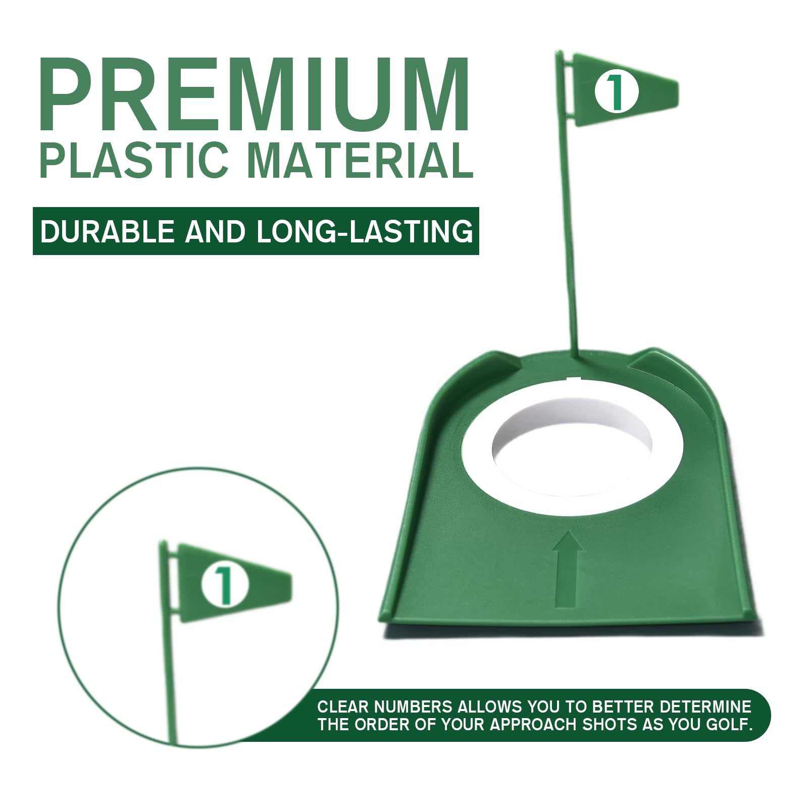 Shu-Ran 9 Pack Putting Cups With Flags, Plastic Golf Training Aids With Ball Retriever, Putting Hole Set for Indoor Outdoor Office Backyard Garage, Dark Green