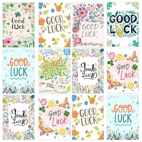 Solihigh 24 Pack Good Luck Cards Greeting Cards Set with White Envelopes & Clover Stickers 8 Unique Designs for Students Leavers Teacher Congratulations Goodbye
