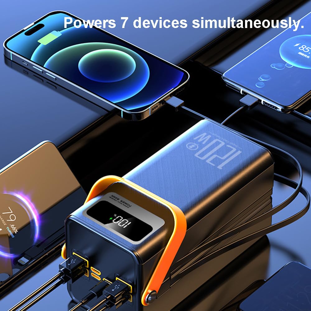 Powerbank 80000 MAh Großer USB-Akku Mit LED-Anzeige 22,5 W Schnelllade-Powerbank Mit Integrierten Kabeln Tragbares Ladegerät Kompatibel Mit Smartphones Und Tablets(Size:80000Mah,Color:schwarz)