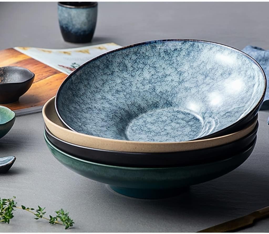 Zestaw 2 dużych ceramicznych misek do sałatek - 25 cm średnicy, kreatywne wysokie miski do zup, makaronu, owoców i makaronu, do układania w stosy, idealne do domu, restauracji i na imprezy (szary)