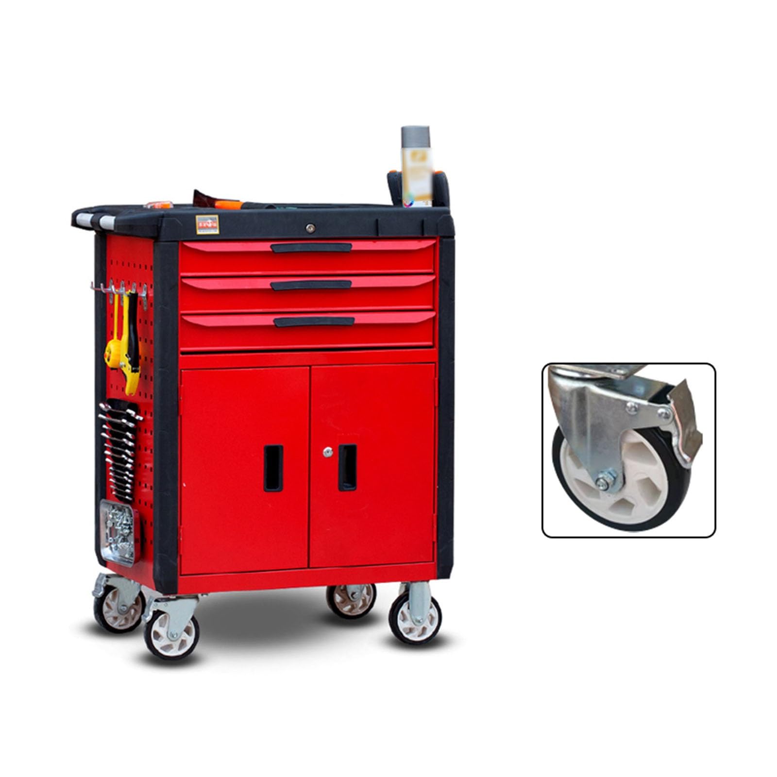 3-Drawer Rolling Tool Chest with Wheels, Portable Steel Cabinets with Drawers and Locking System for Warehouse, Garage Storage and Toolbox(Red)