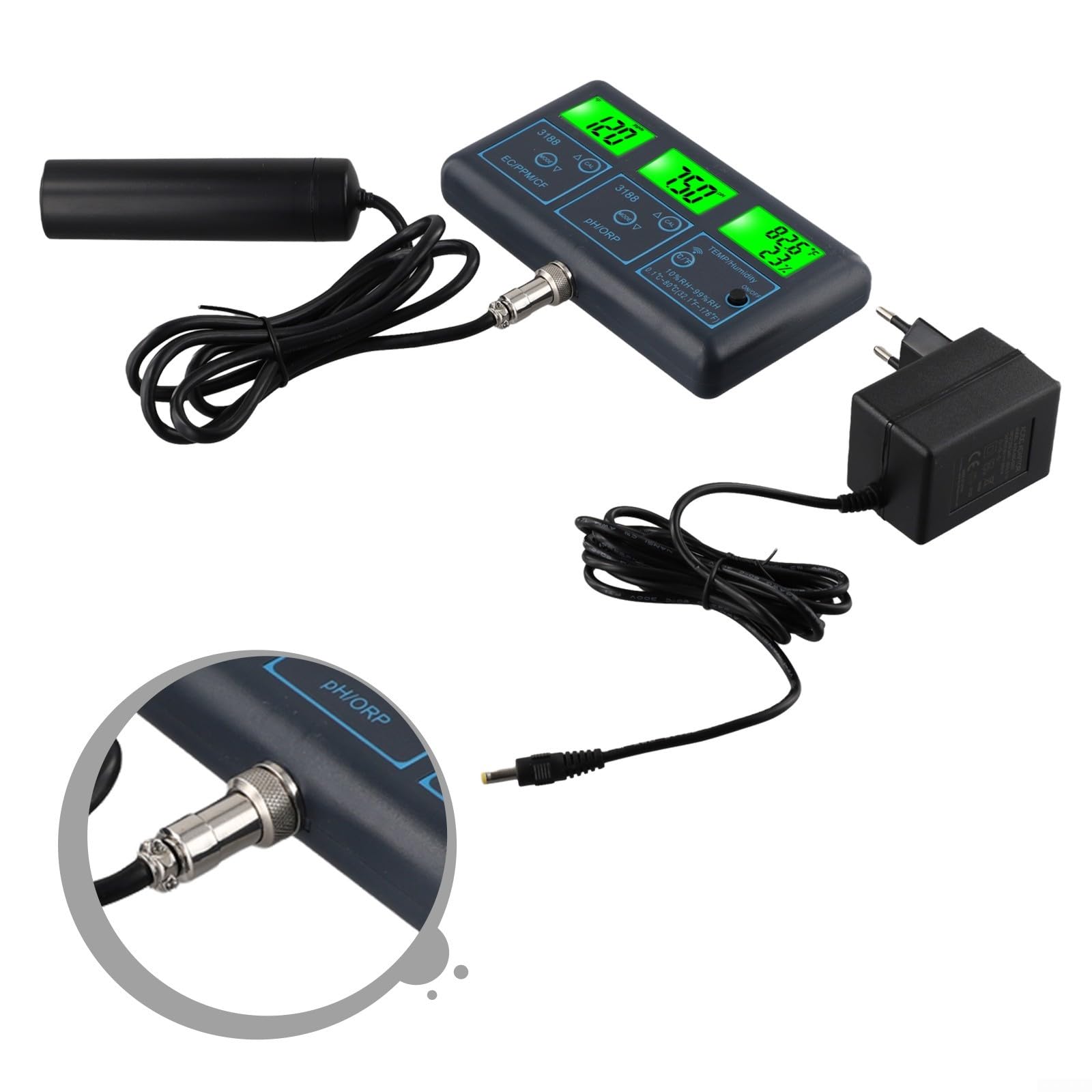 Smart 7 In 1 Wasseranalysator WLAN pH Meter ORP PPM Tester Mit Echtzeitüberwachung Temperatur Luftfeuchtigkeit APP Datenprotokoll Für Fischbecken Schwimmbad Haushalt Aquaristik Zubehör EU Steuerung