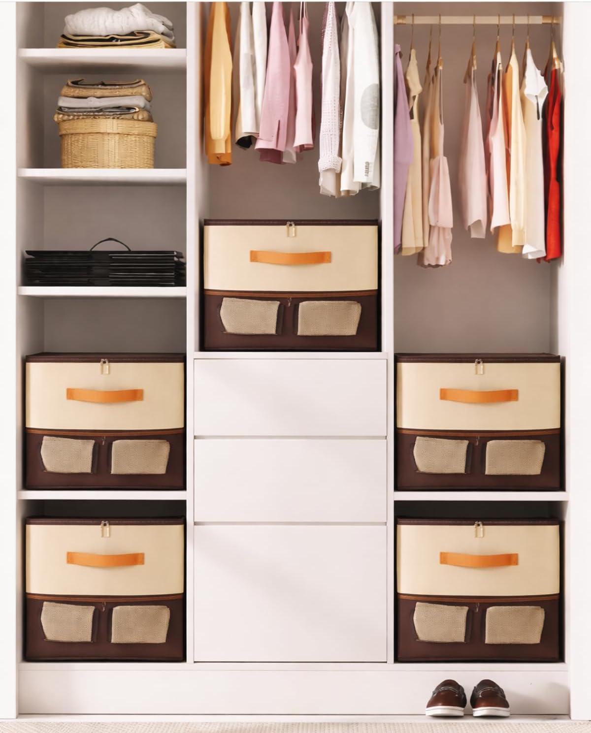 16 Grid Shoe Storage Box Organizer, Foldable Under Bed Shoe Organizer with Clear Lid & Side Mesh Pockets, Large Closet Storage Bins for Sneakers, Heels, Boots, Holds Up to 32 Pairs, 2 Pack