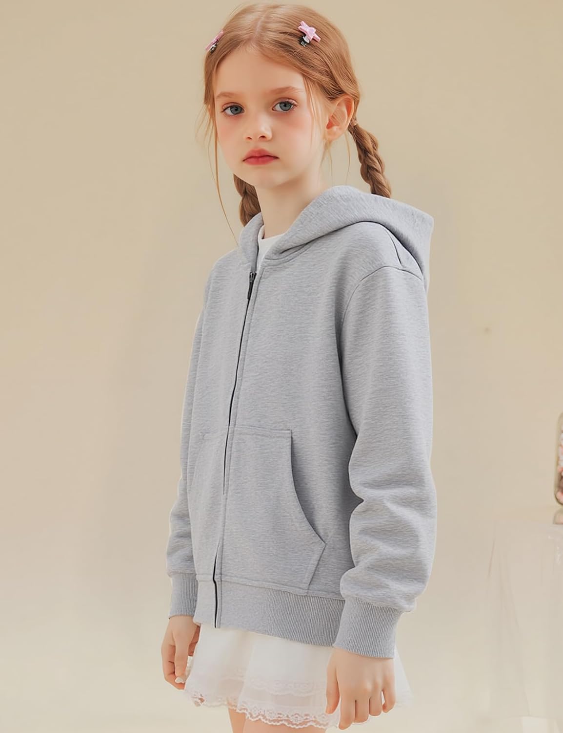 Flygo Unisex Boys Girls Hoodie Sweatshirt Full Zip Up Casual Long Sleeve Solid Jacket Kids Lightweight Outwear with Pockets - Image 3