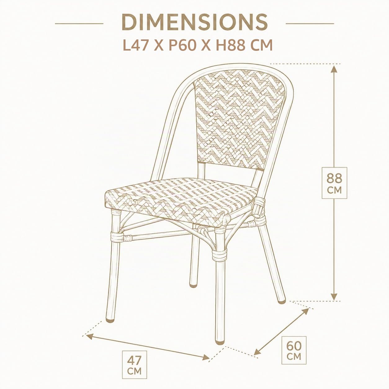 Chaise Bistrot Extérieur Intérieur Empilable – Structure Aluminium Aspect Bambou – Assise et Dossier en Textilène Tressé – Style Terrasse de Café Parisien – Jardin, Balcon, Restaurant (Vert+Beige)
