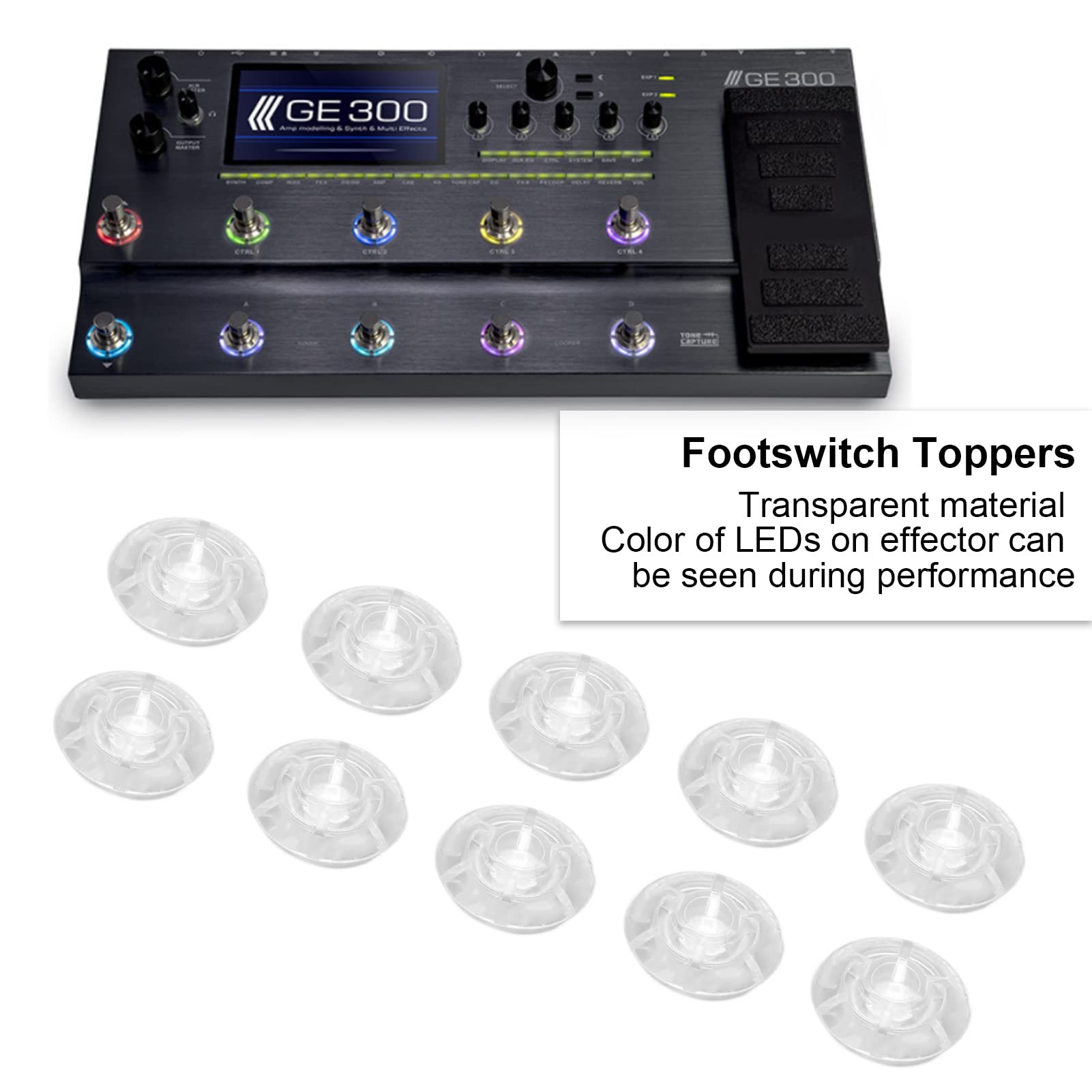 Foot Switch Nail Cap, Universal Increase Area Trendy Transparent Interesting Footswitch Toppers 10Pcs Plastic for Musicians for Guitar Effect Pedal