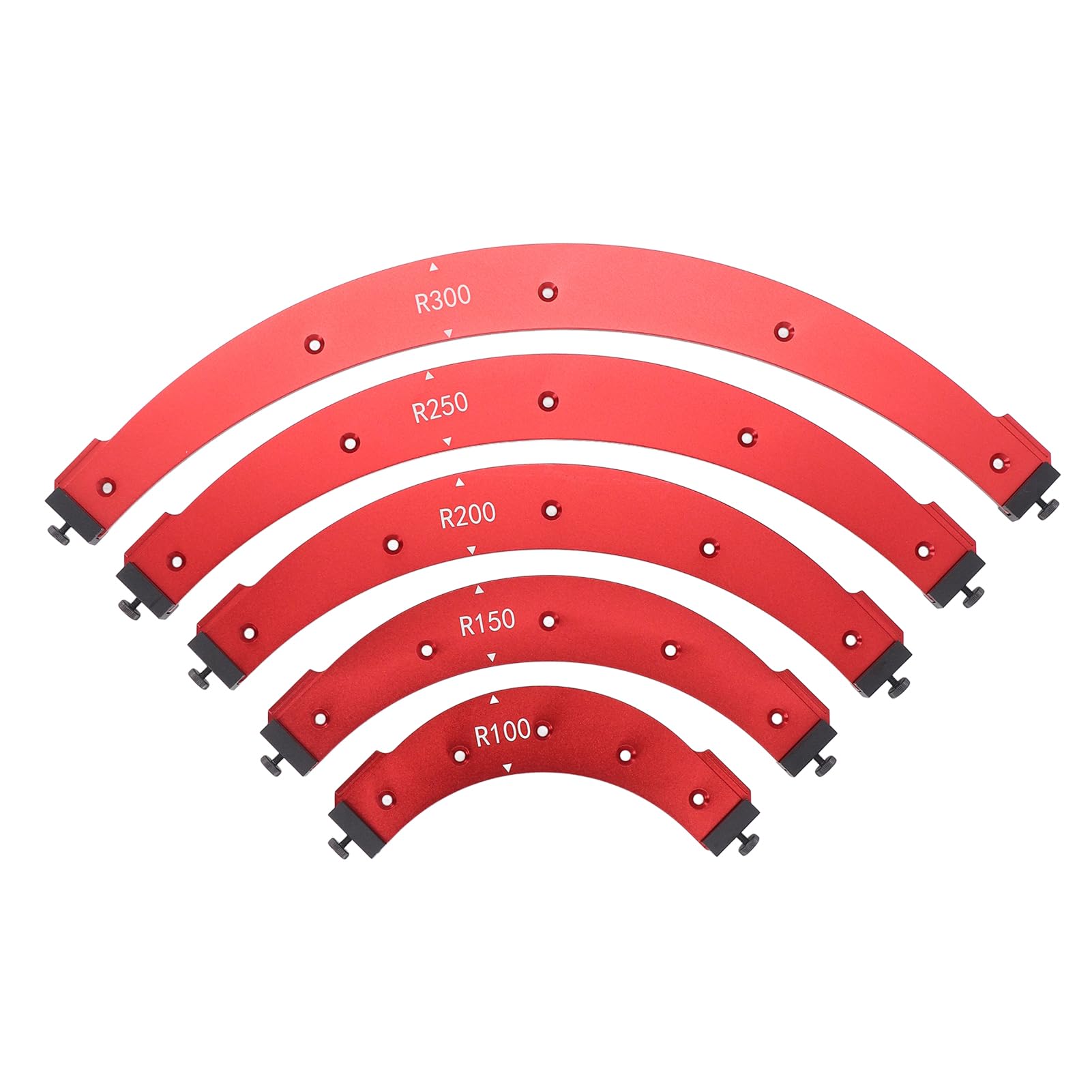 Set di modelli di maschere angolare in lega di alluminio R100-300, guida per router per la lavorazione del legno a 5 pezzi per bordi del gabinetto, strumento di taglio manuale per