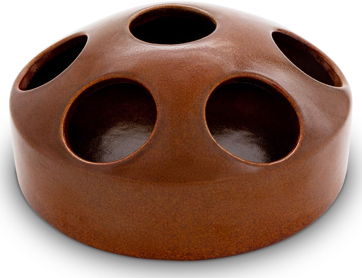 1,5 Liter Keramik Geflügeltränke mit 7 Öffnungen Hühnertränke Ententränke Futterschale Wasserschale Futterstation Wasserstation, 22x10 cm (braun, 1,5L)