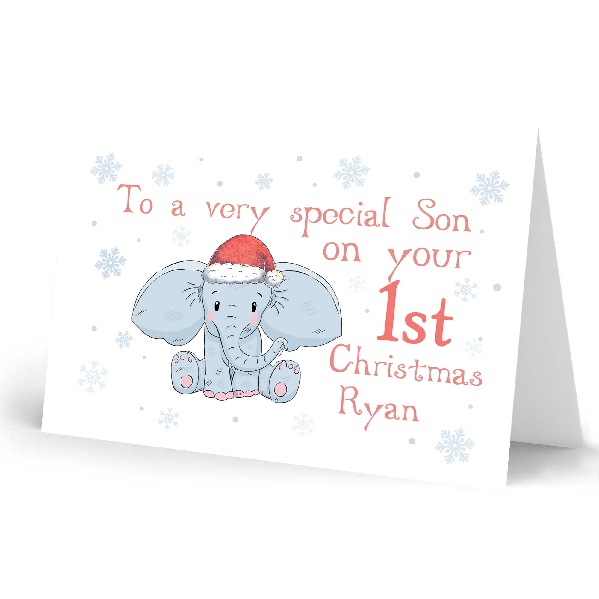 RED OCEAN Personalised Elephant 1st Christmas Card For Son Grandson Godson Nephew Boy 1st Christmas Cards