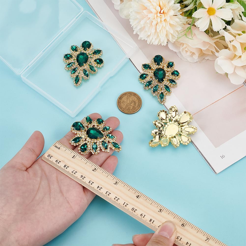 FINGERINSPIRE 4PCS Rhinestone Applique Green Teardrop Shape Rhinestone Appliques Wedding Bridal Crystal Patches Fancy Beaded Flower Patch Women Fashion for Gifts Clothing Costume Decoration