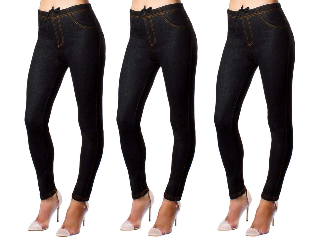 Minni Rossa Women's 3X Black Jegging New Pack Of 3 Stretchy Denim Look Skinny Jeggings Leggings Plus Size 6-30 Uk (, Xxl)