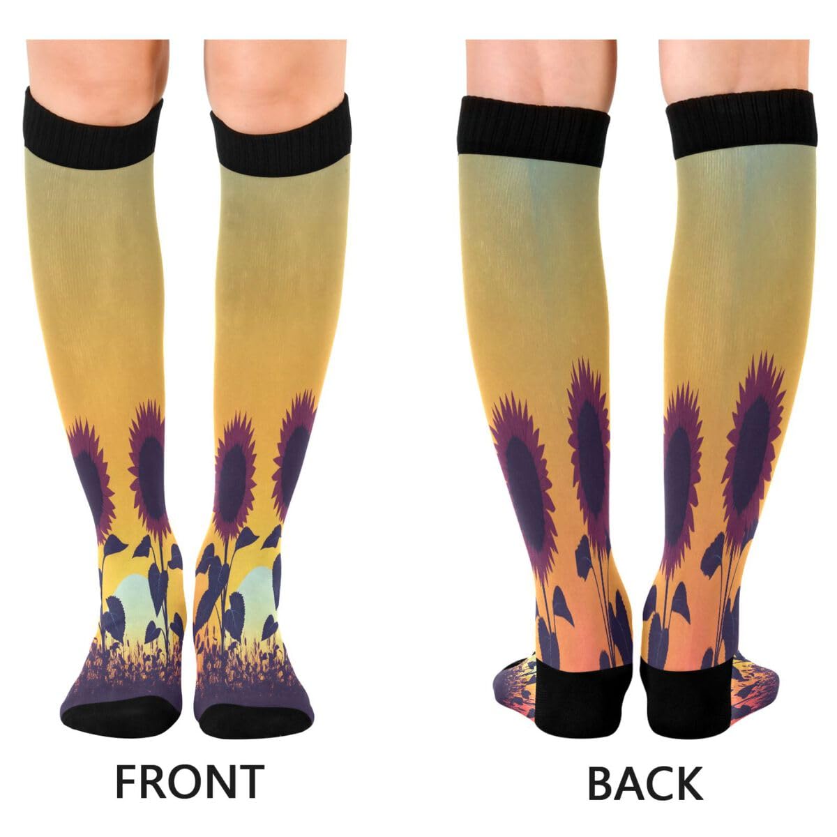 Nander Sunset Sunflower Compression Socks Women Men Knee High Stockings for Sports,Running,Travel 1Pair