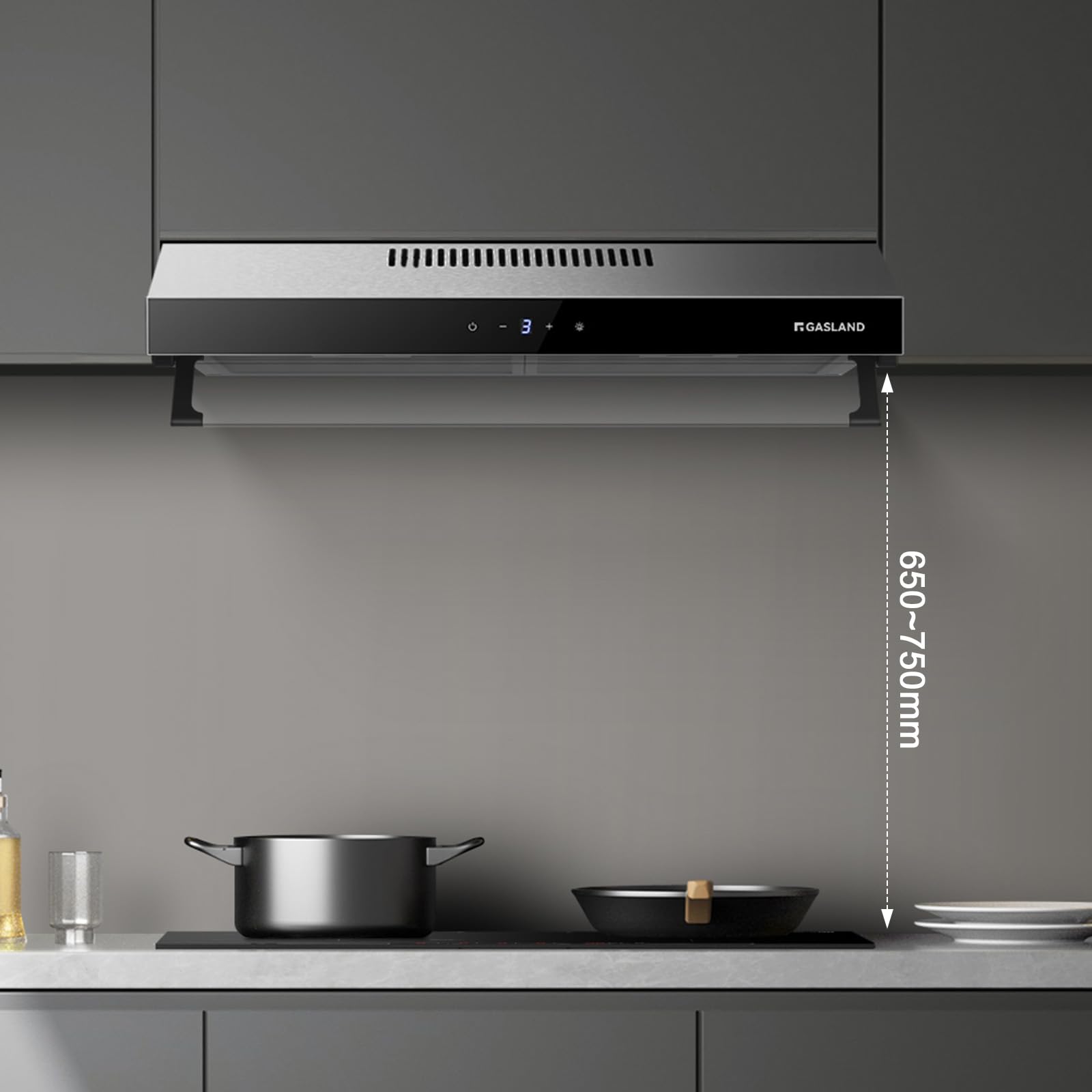 GASLAND Chef UC60SS Cappa Aspirante a Doppio Motore Design 60cm con Ricircolo, Silenziosa, Cappe Aspiranti con Estrattore 333 m³/h, 3 Livelli di Controllo Touch, Cappa Sottopensile in Acciaio Inox